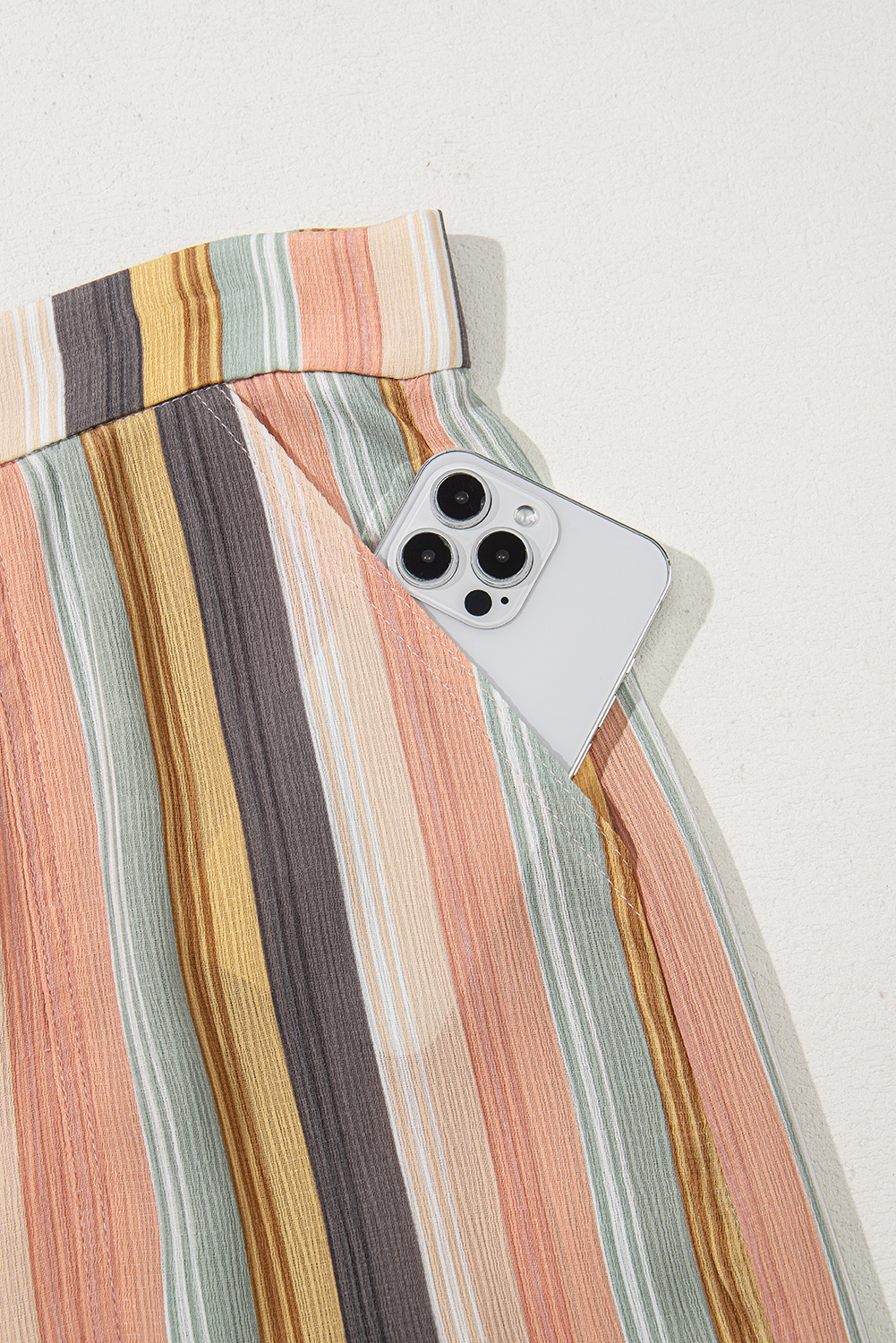 Multicolour Vertical Striped Smocked Cami Top Wide Leg Pants Set