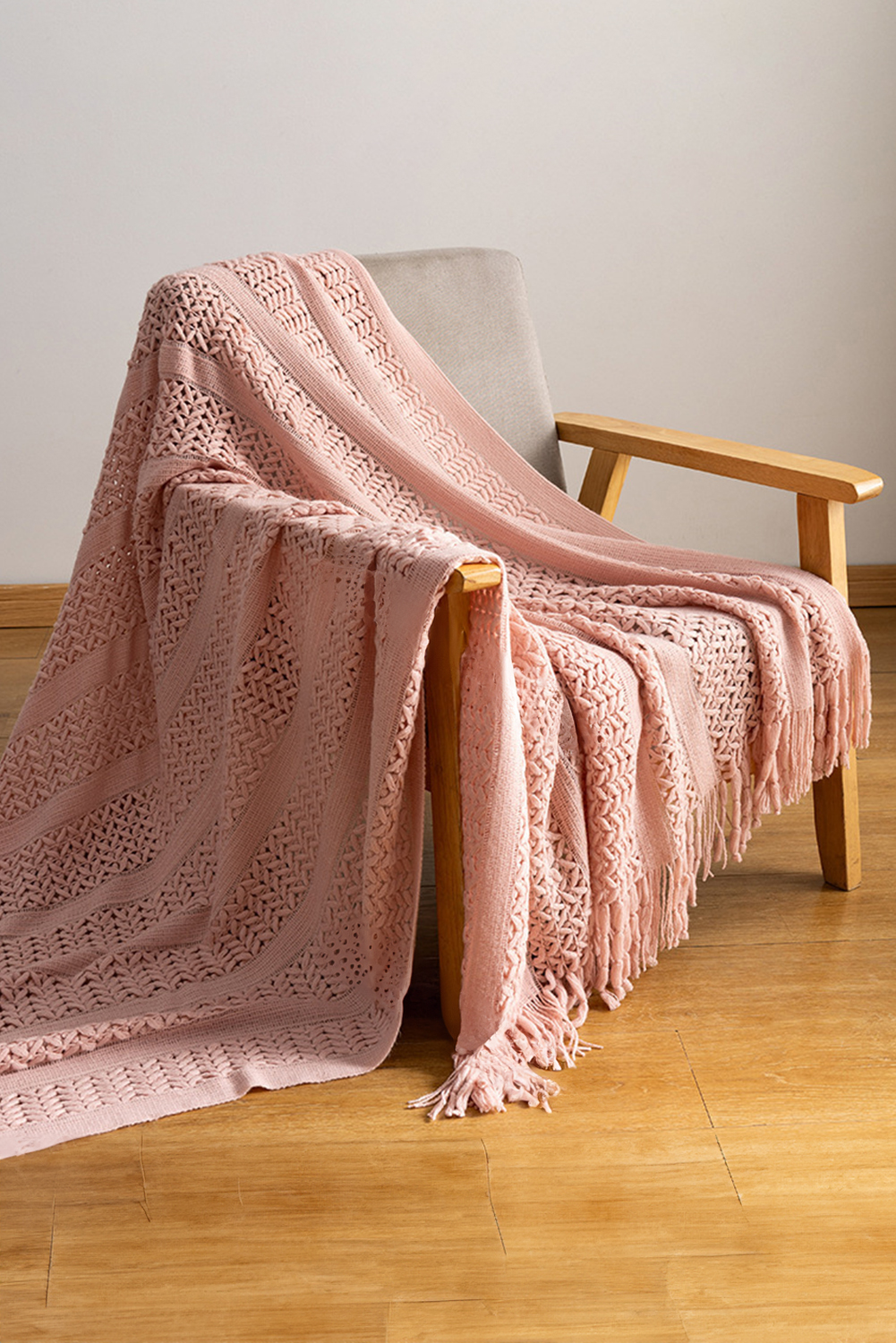 Dusty Pink Fashion Texture Design Tassel Trim Blanket