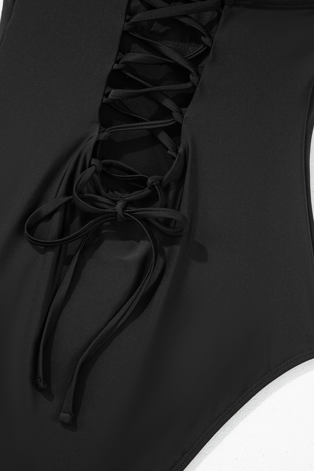 Dearlove Black Thin Strap Strappy Lace-up Open Back One Piece Swimsuit