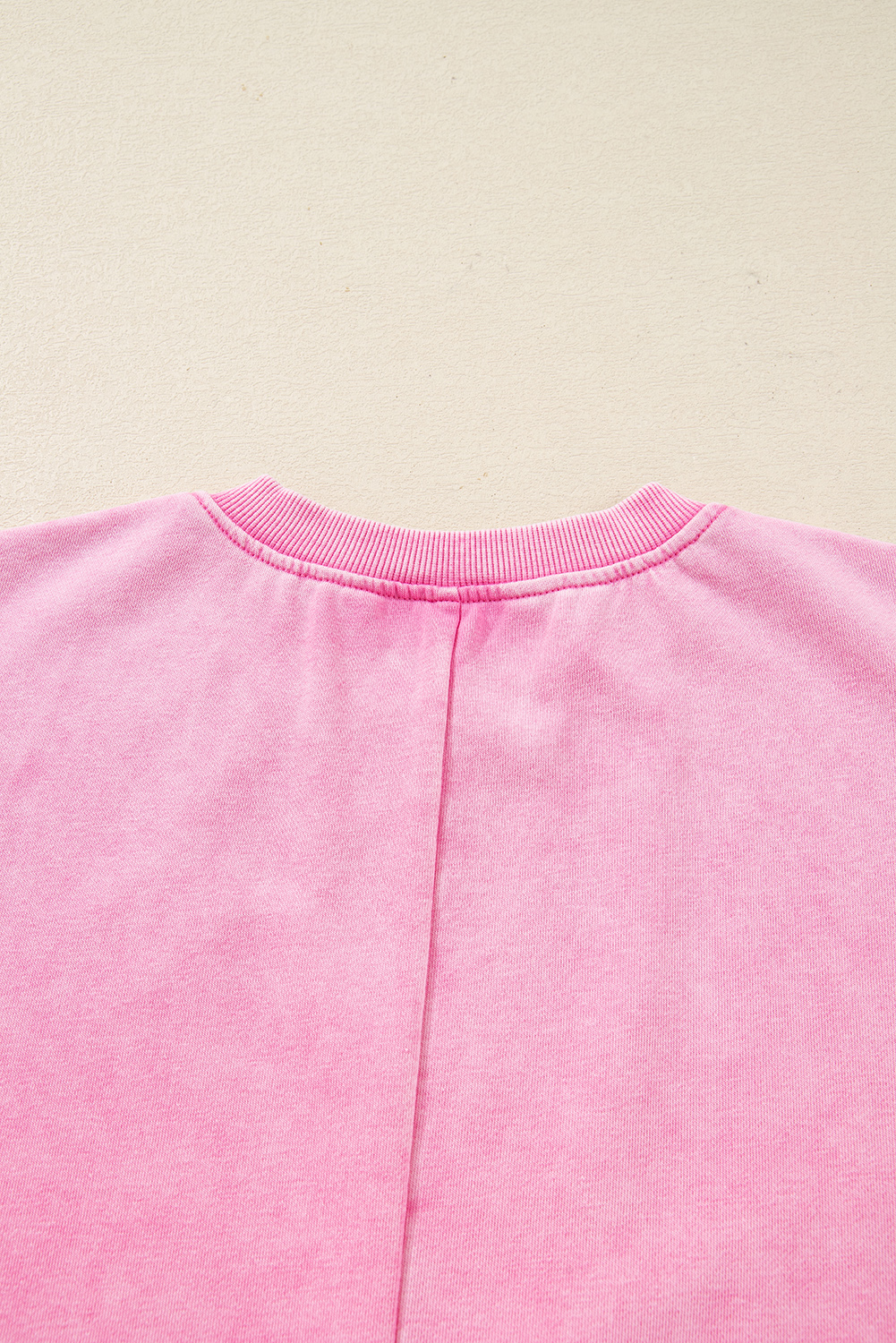 Bright Pink Mineral Wash Crossed Crew Neck Drop Shoulder Loose Sweatshirt