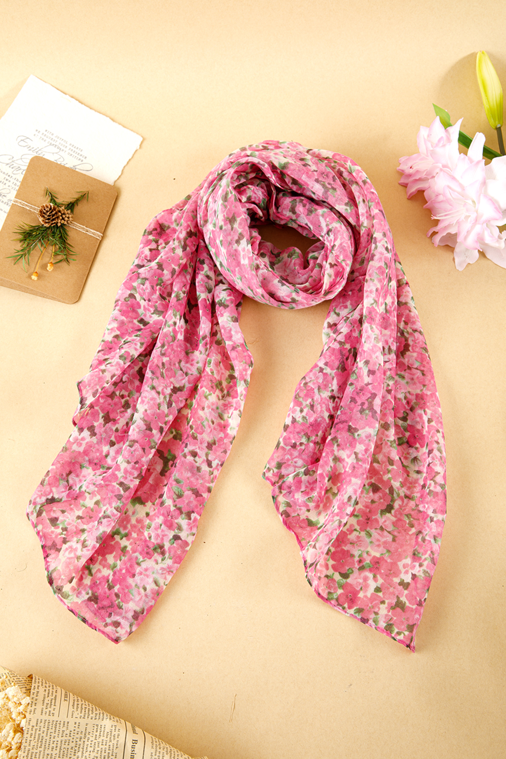 Sachet Pink Floral Print Lightweight Large Scarf