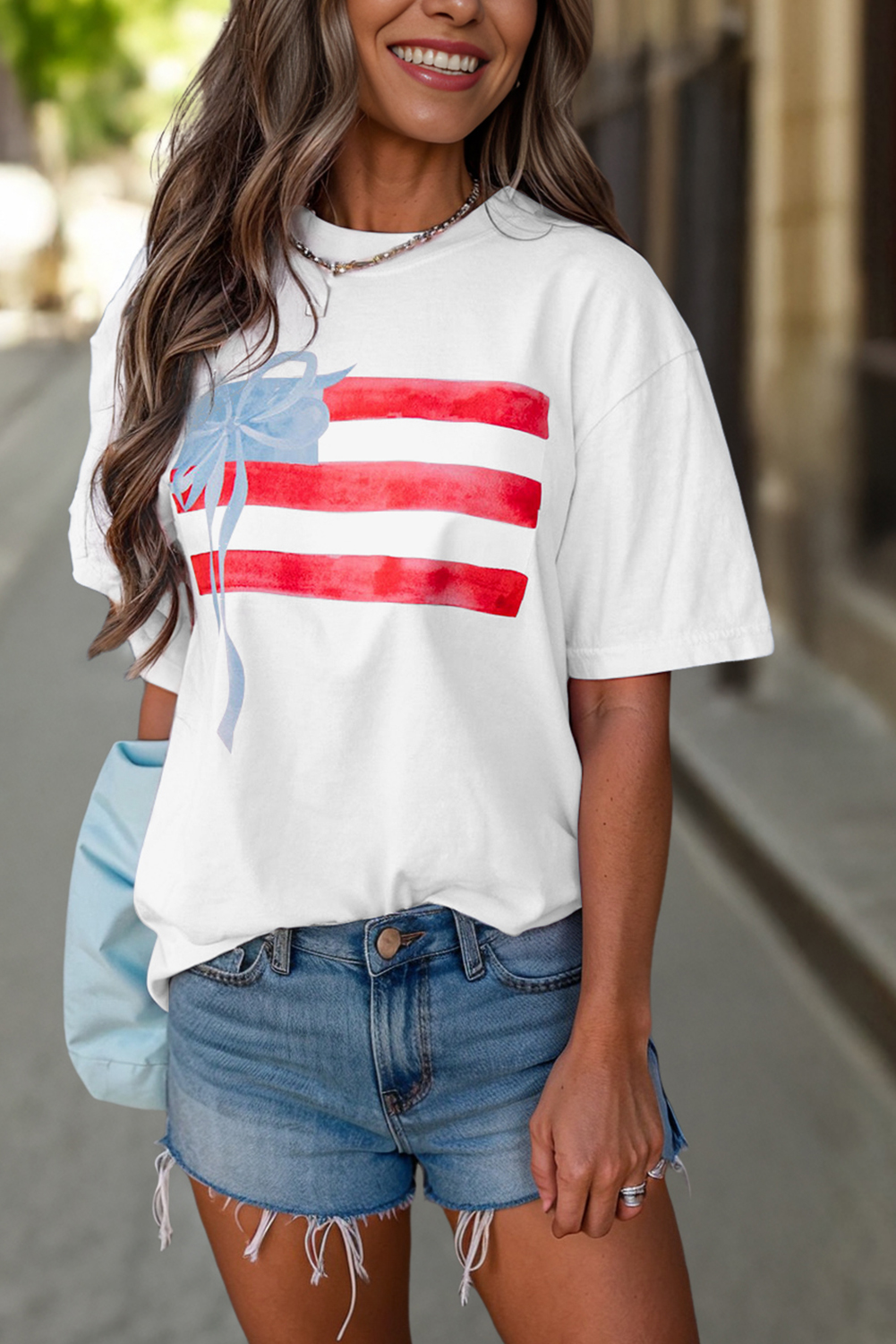 Myosotis Flag Bow Graphic Crewneck Tee