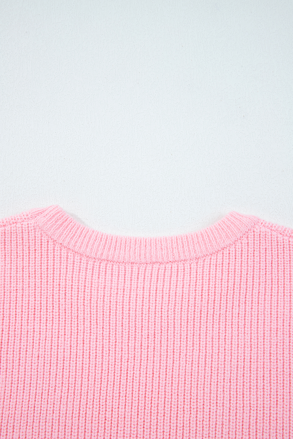 Pink Merry Candy Cane Puffy Knit Crew Neck Sweater