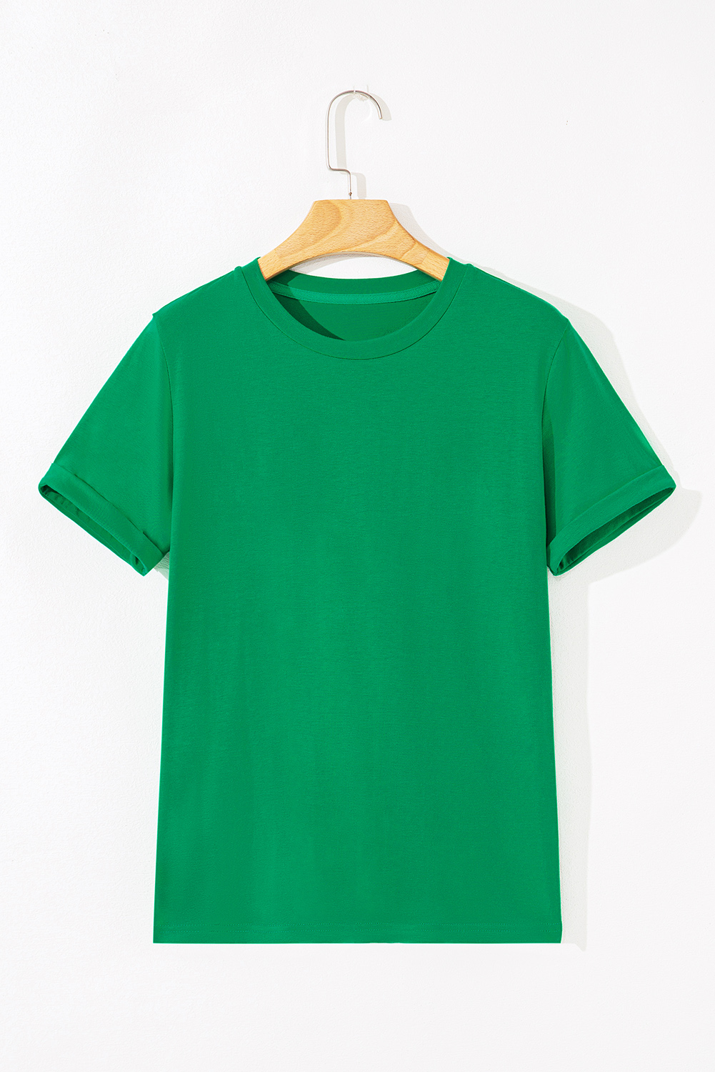 Khaki Casual Plain Crew Neck Tee