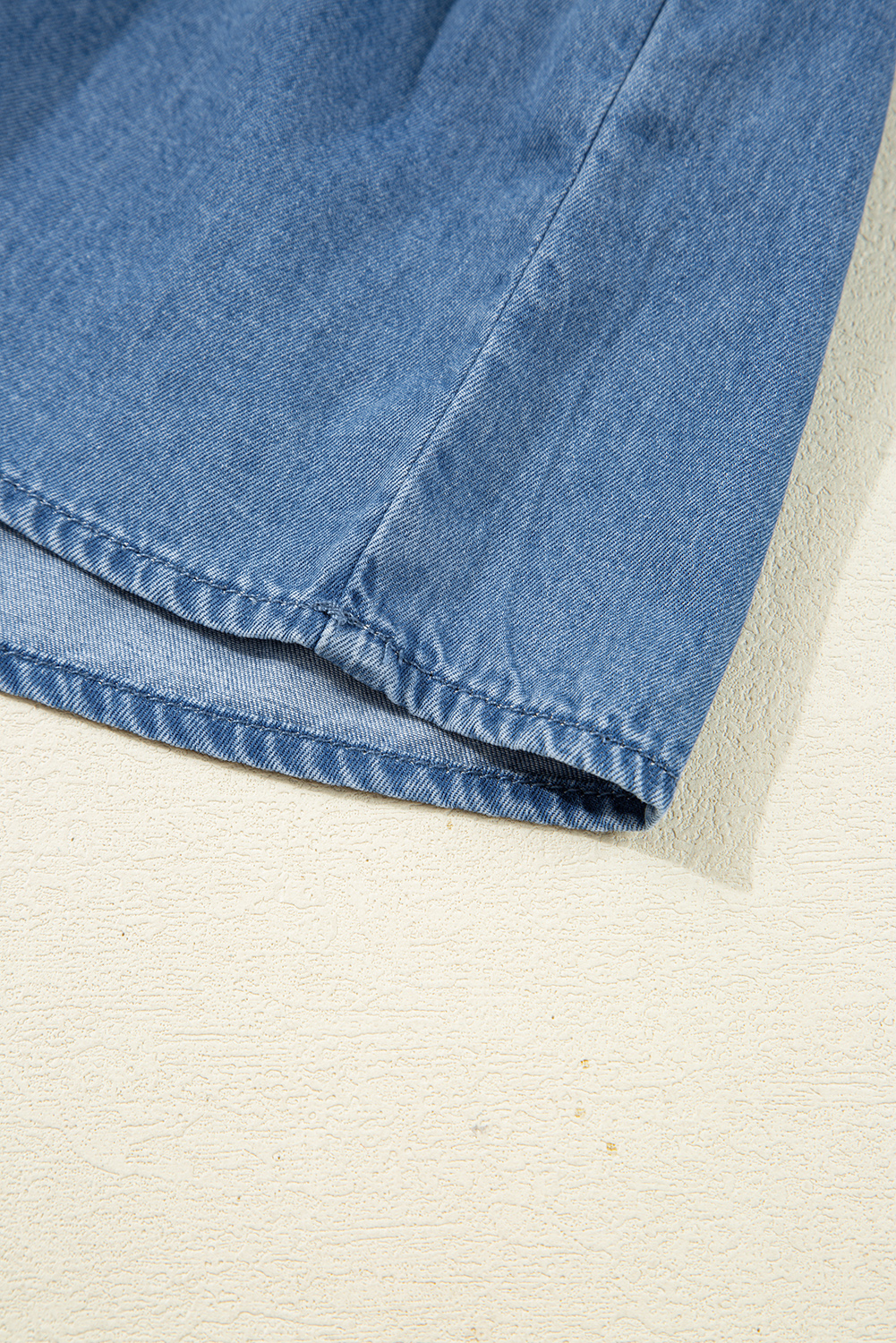 Dusk Blue Denim Lapel Neck Balloon Sleeve Tied Peplum Top