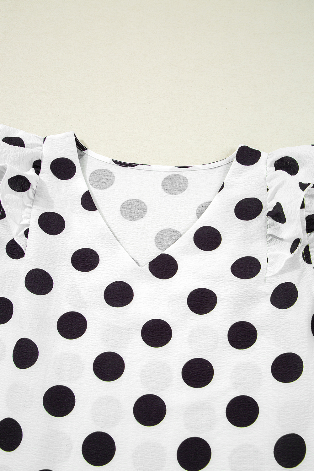 Black Polka Dot Print Ruffled Sleeve V Neck Blouse