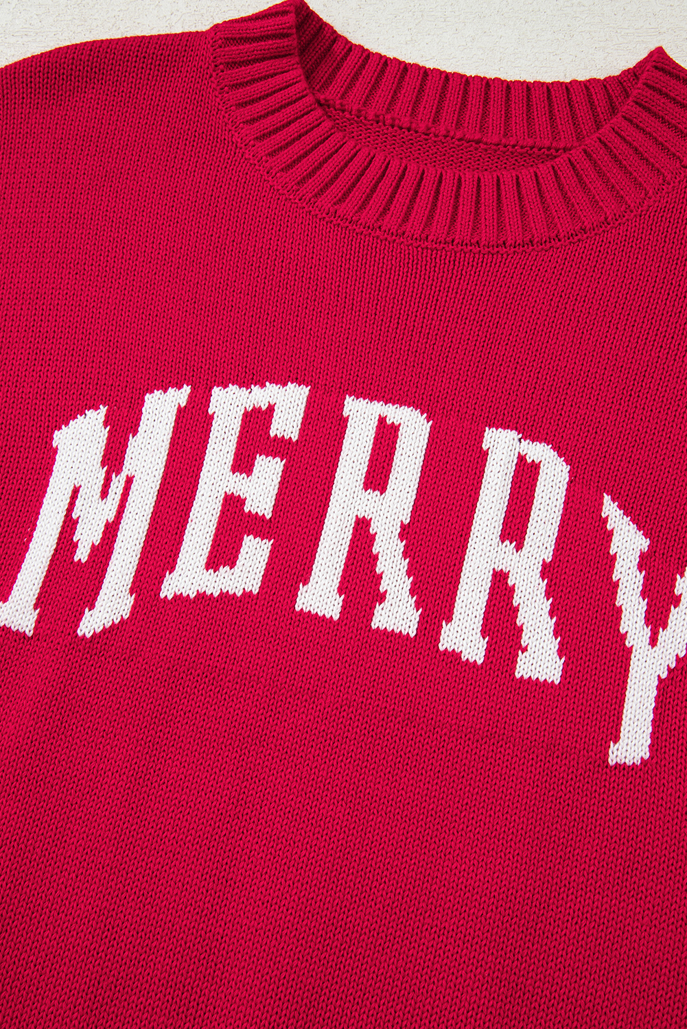 Fiery Red MERRY Letter Pattern Christmas Holiday Baggy Sweater