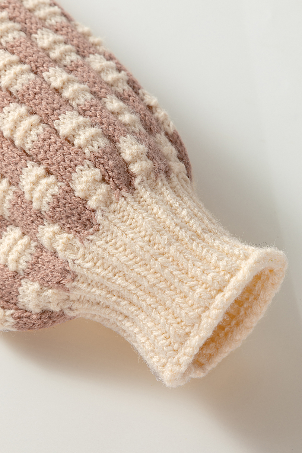 Khaki Stripe Checkerboard Drop Shoulder Balloon Sleeve Sweater