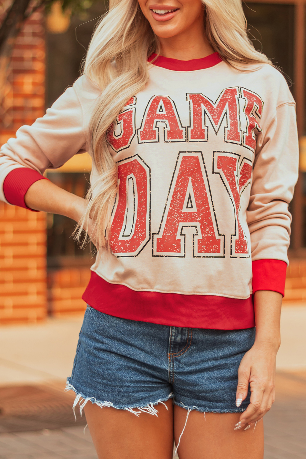 Black GAME DAY Letter Graphic Varsity Striped Detail Baggy Sweatshirt