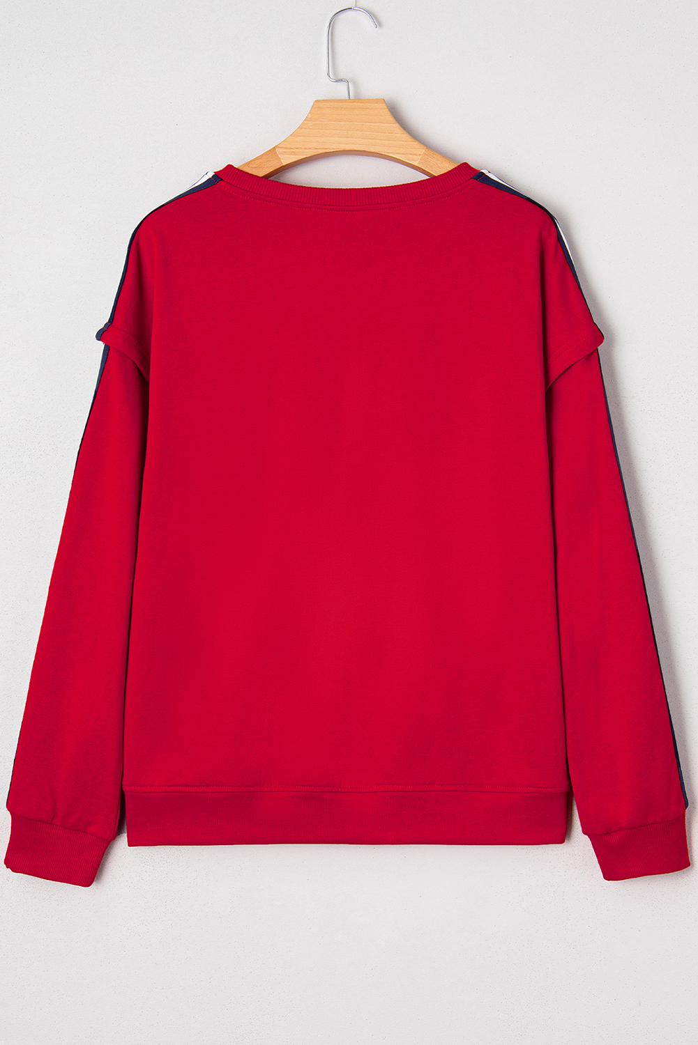 Fiery Red Contrast Striped Detail Varsity Sweatshirt