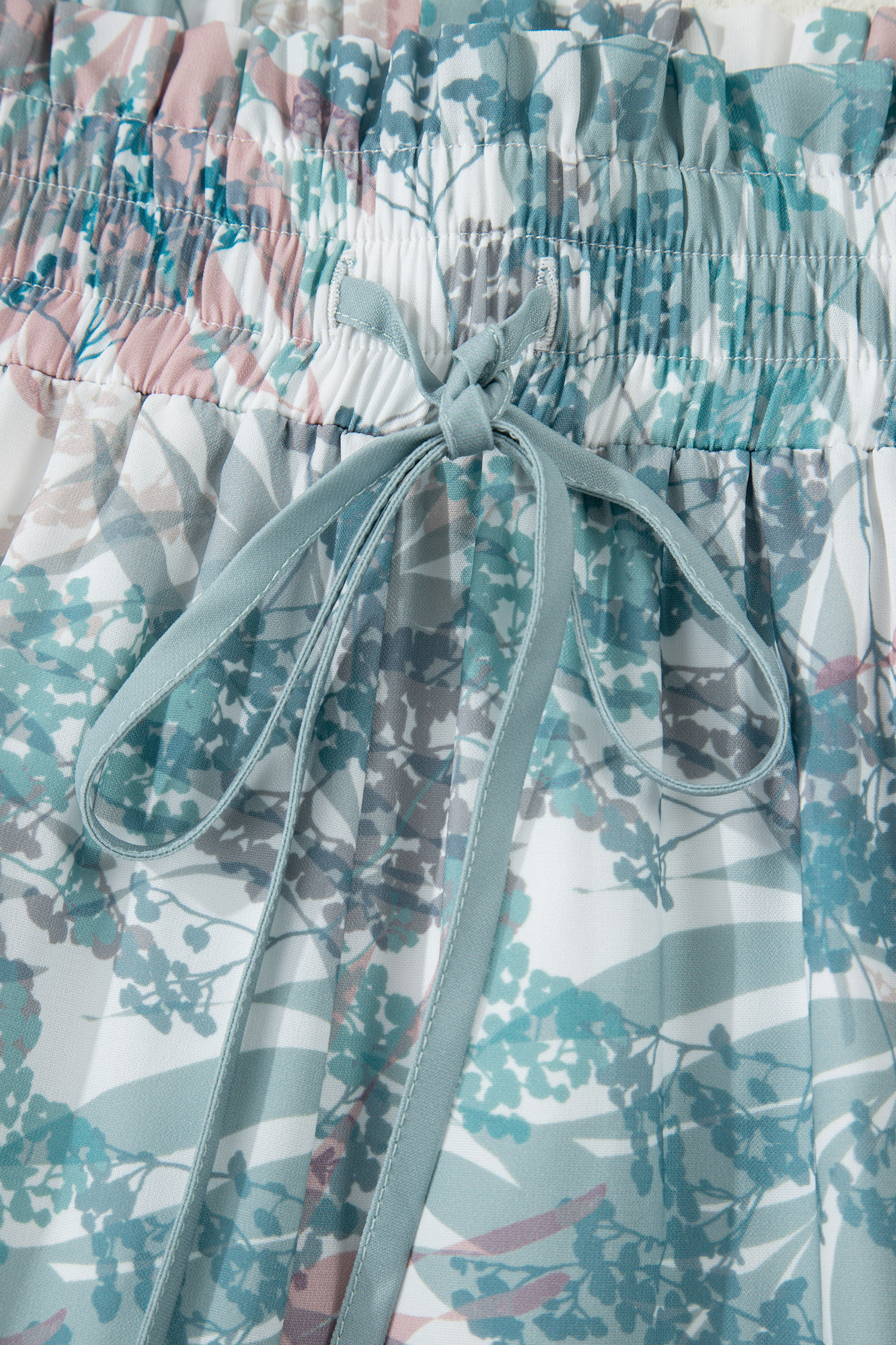 Green Tropical Palm Printed Cropped Tank Drawstring Wide Leg Pant Set