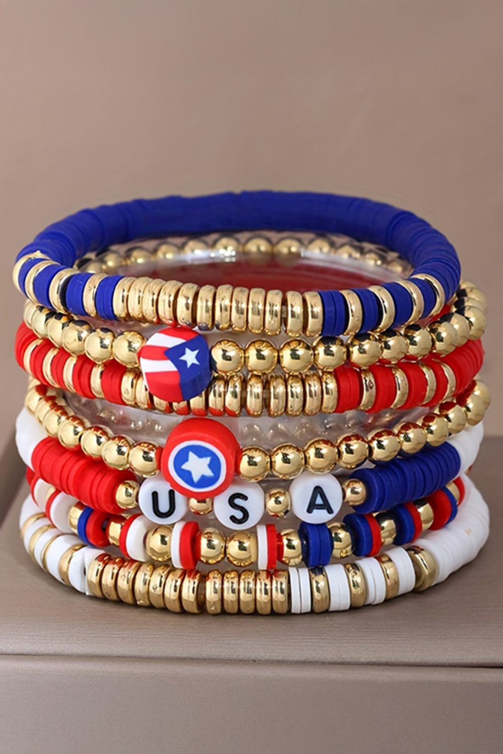 Gold USA Multi Beading Layered Bracelet