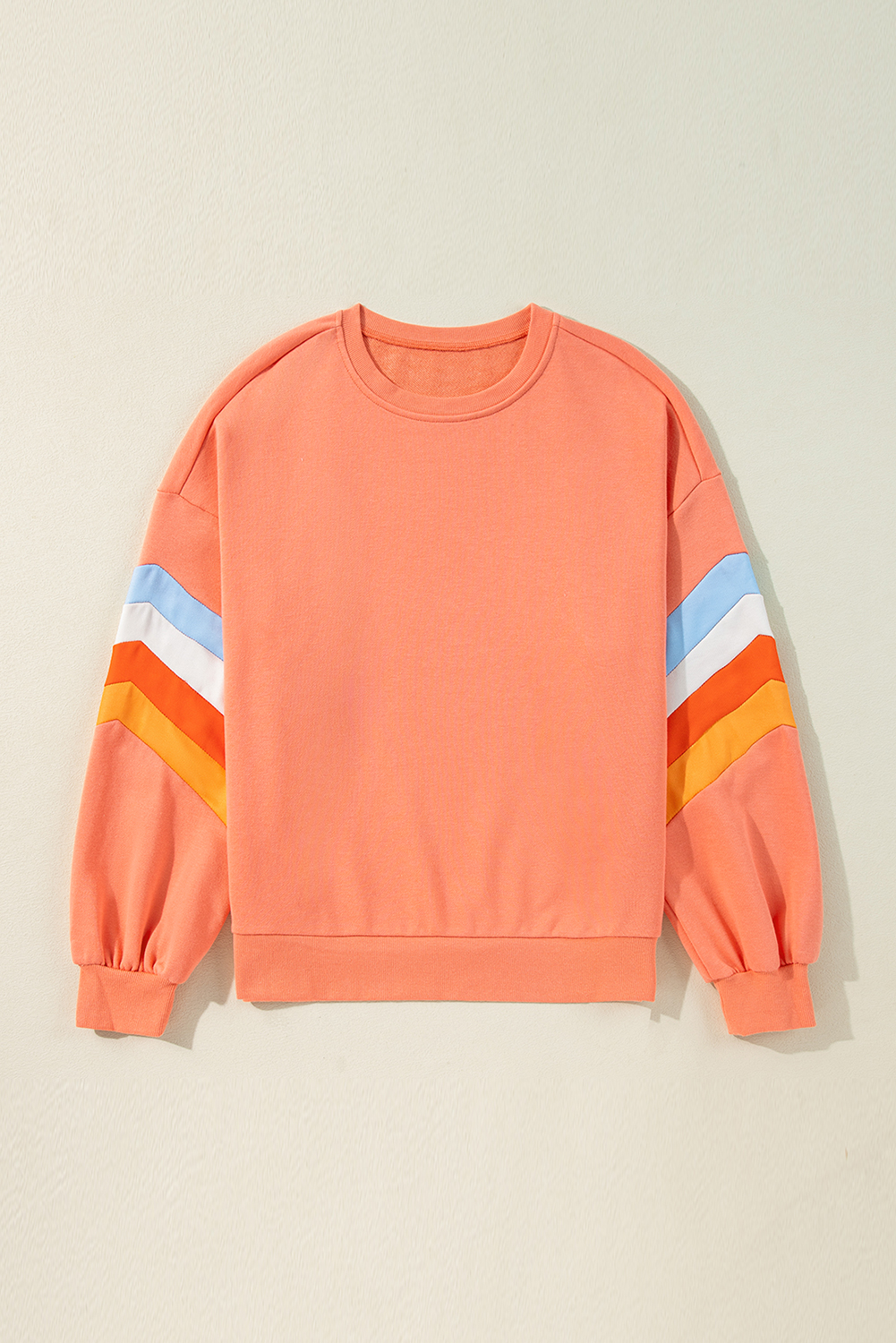 Moonlight Jade Rainbow Striped Sleeve Crew Neck Loose Sweatshirt