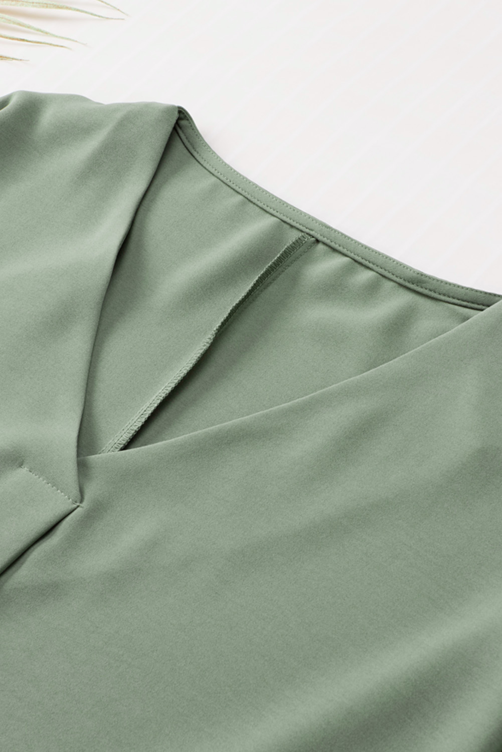 Green V Neck 3/4 Sleeve High Low Hem Shirt