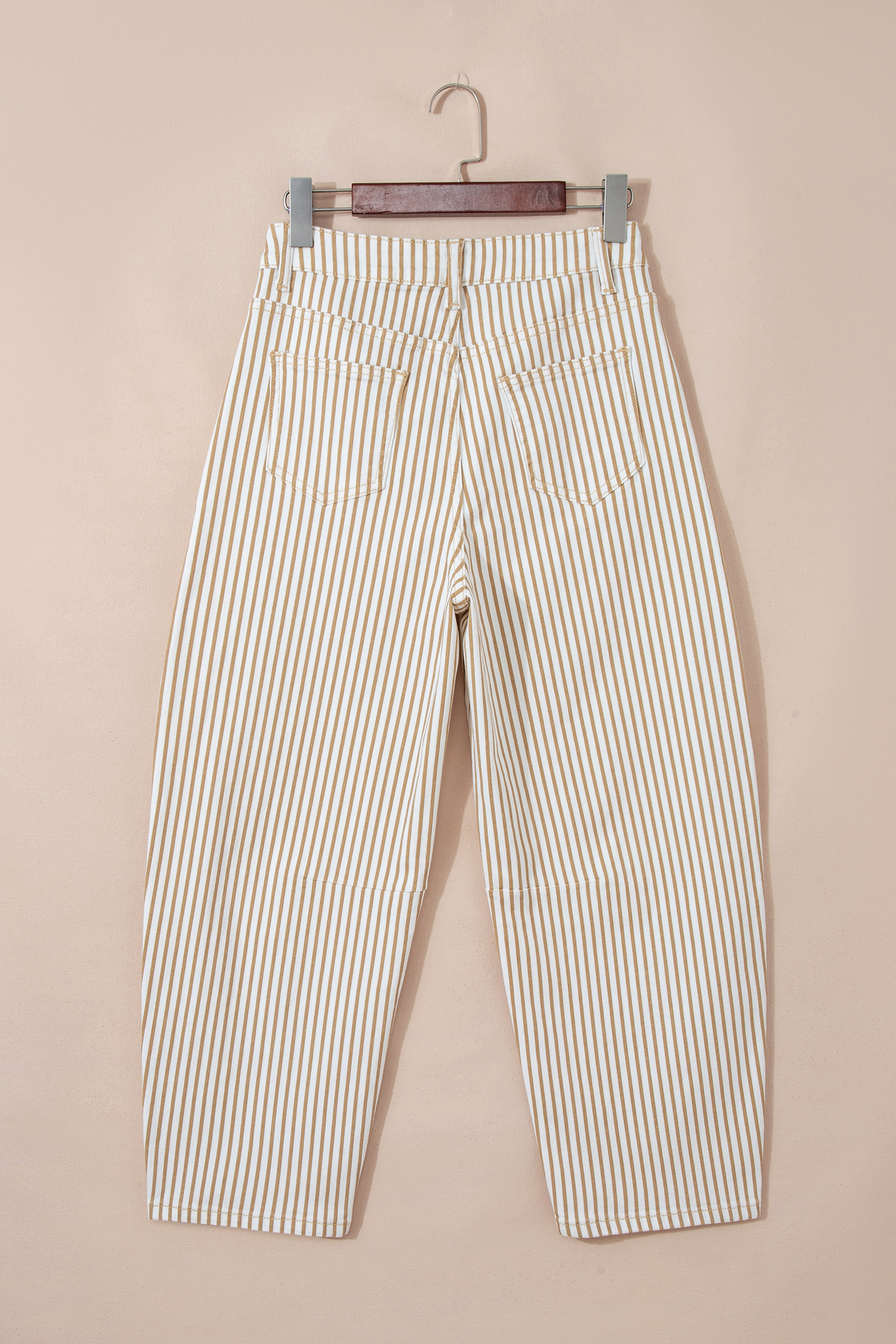 Khaki Stripe Casual Barrel Jeans
