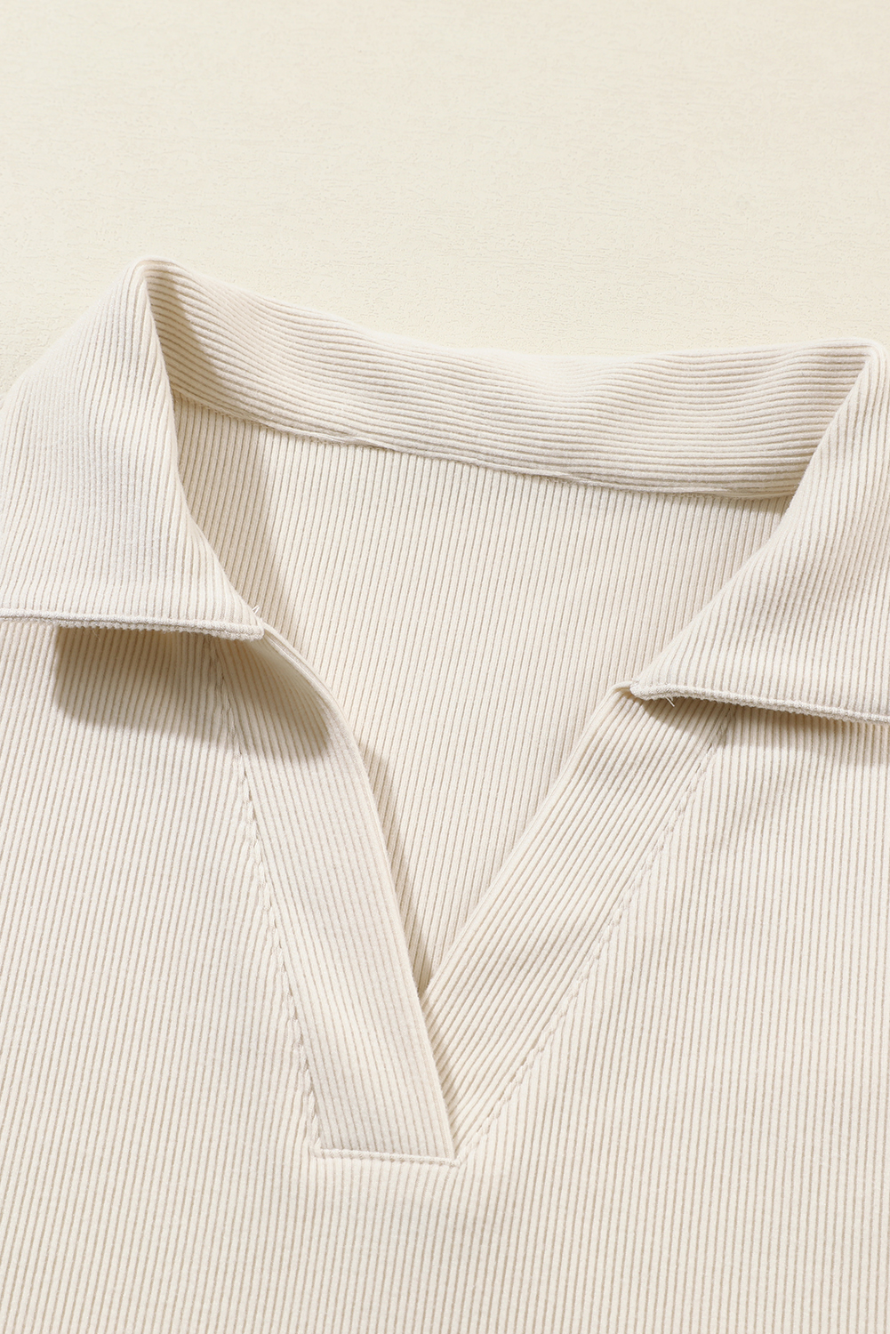 Beige Collared Split Neck Ribbed 2pcs Athleisure Outfit