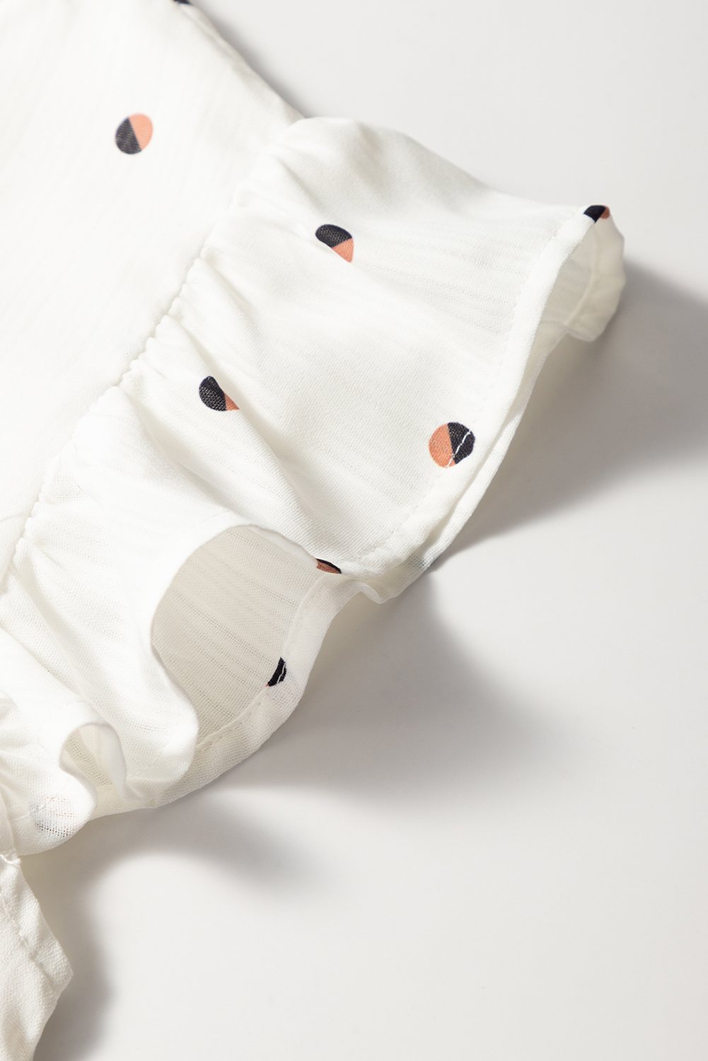 White Polka Dot Print Ruffled Shoulder V Neck Tank Top