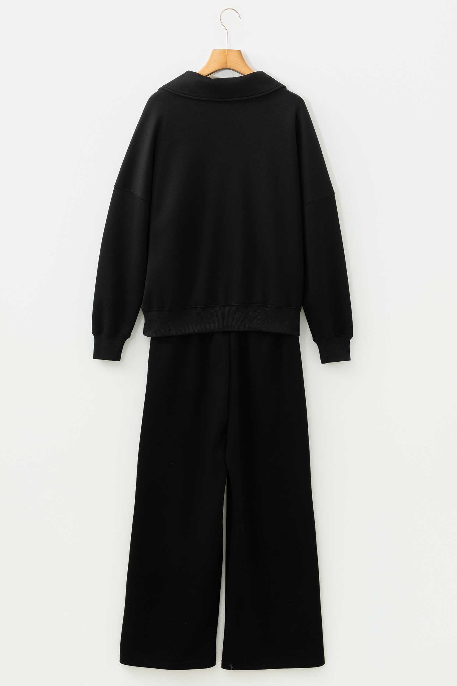 Bristol Black Collared V Neck Pullover Sweatshirt Sweatpants Set