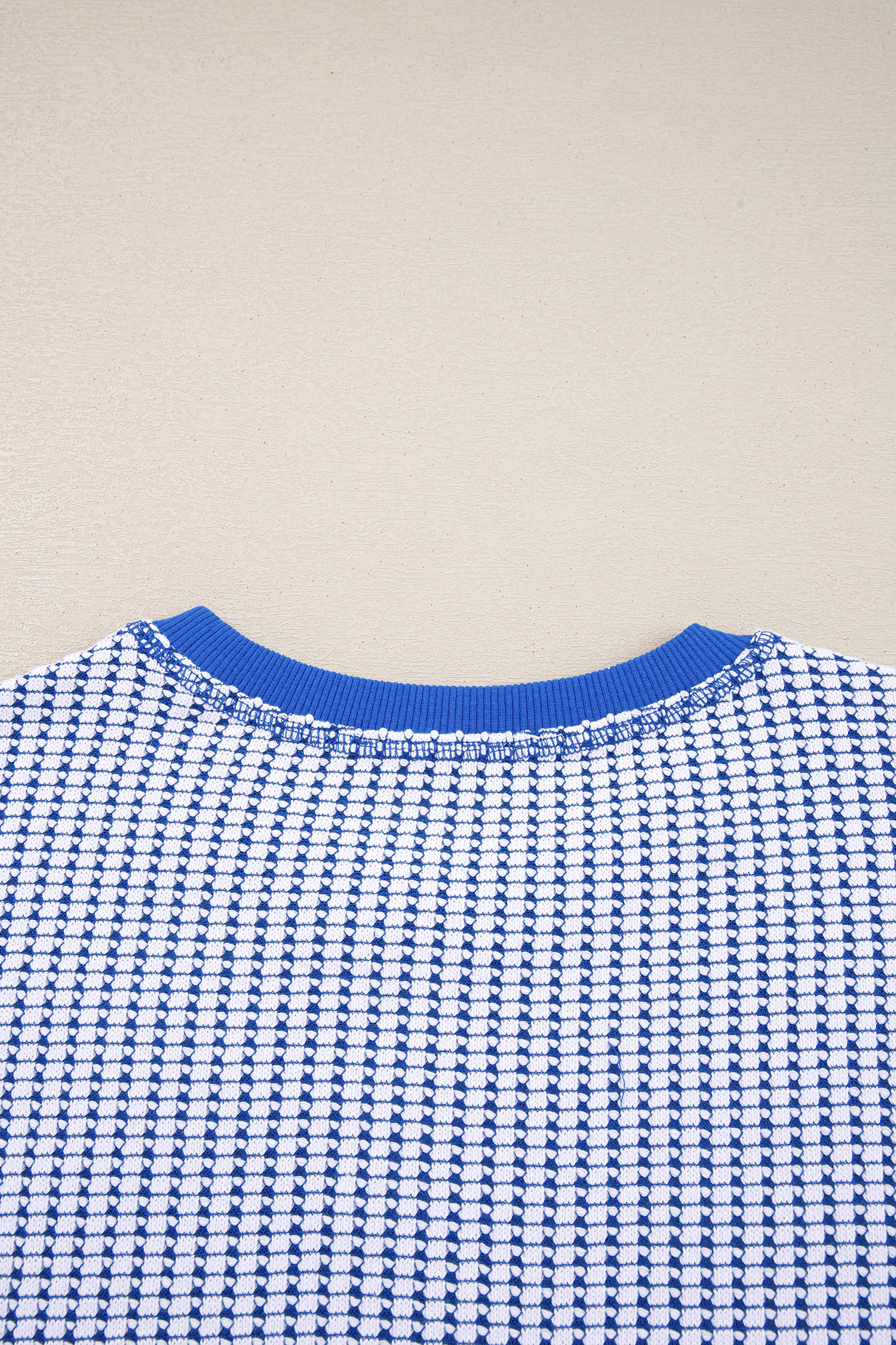 Dark Blue Waffle Knit Exposed Stitching Casual Top with Side Slits