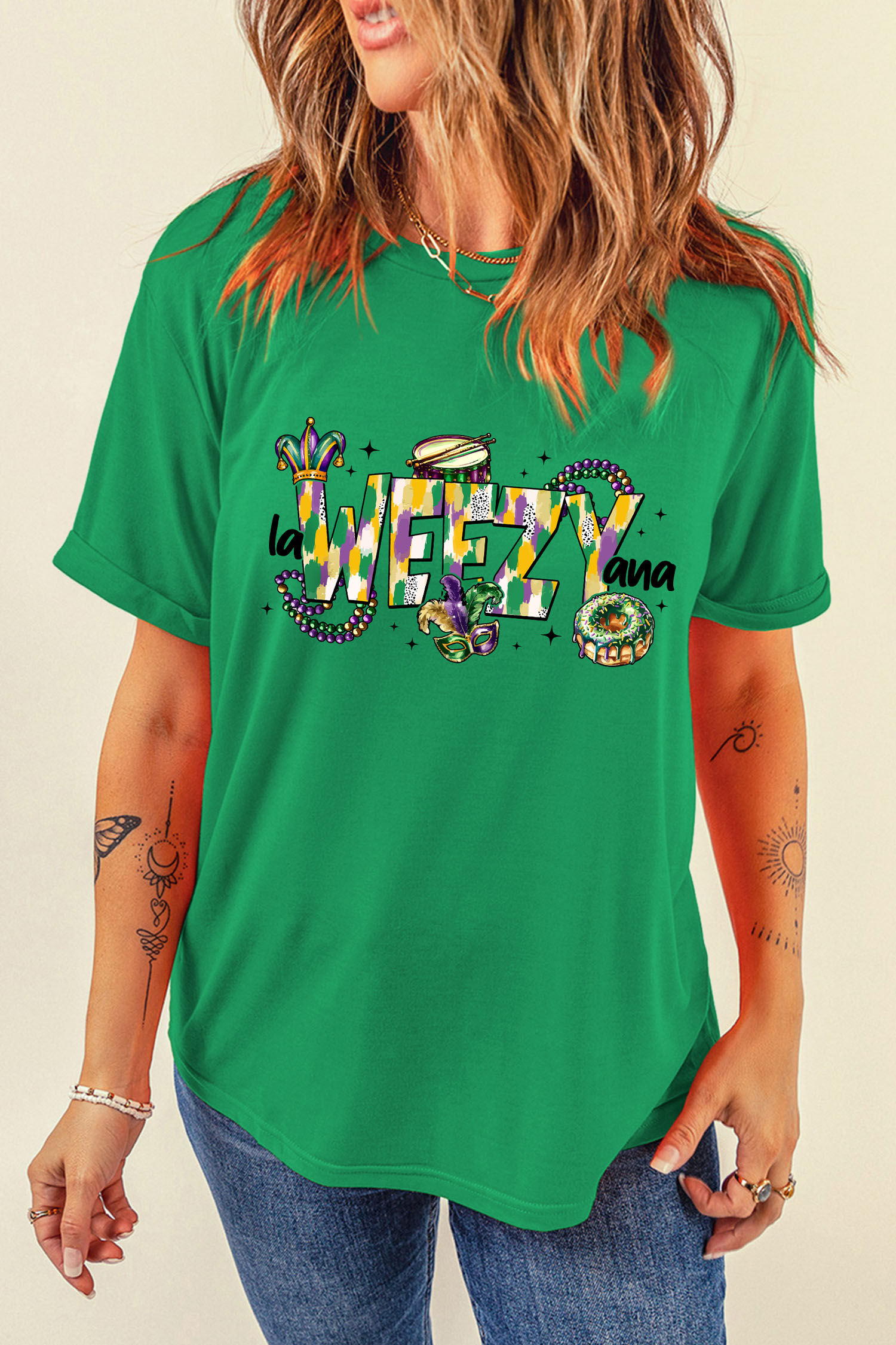Bright Green Glitter Mardi Gras Mask Graphic T Shirt