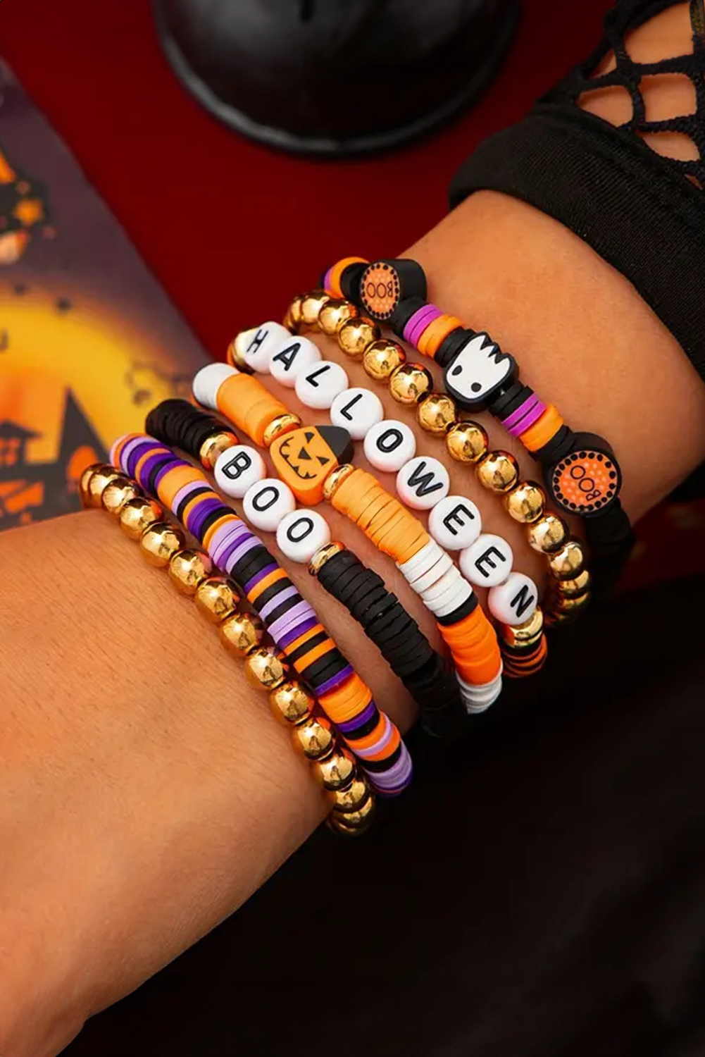 Russet Orange Playful 7pcs Halloween Bracelet Set