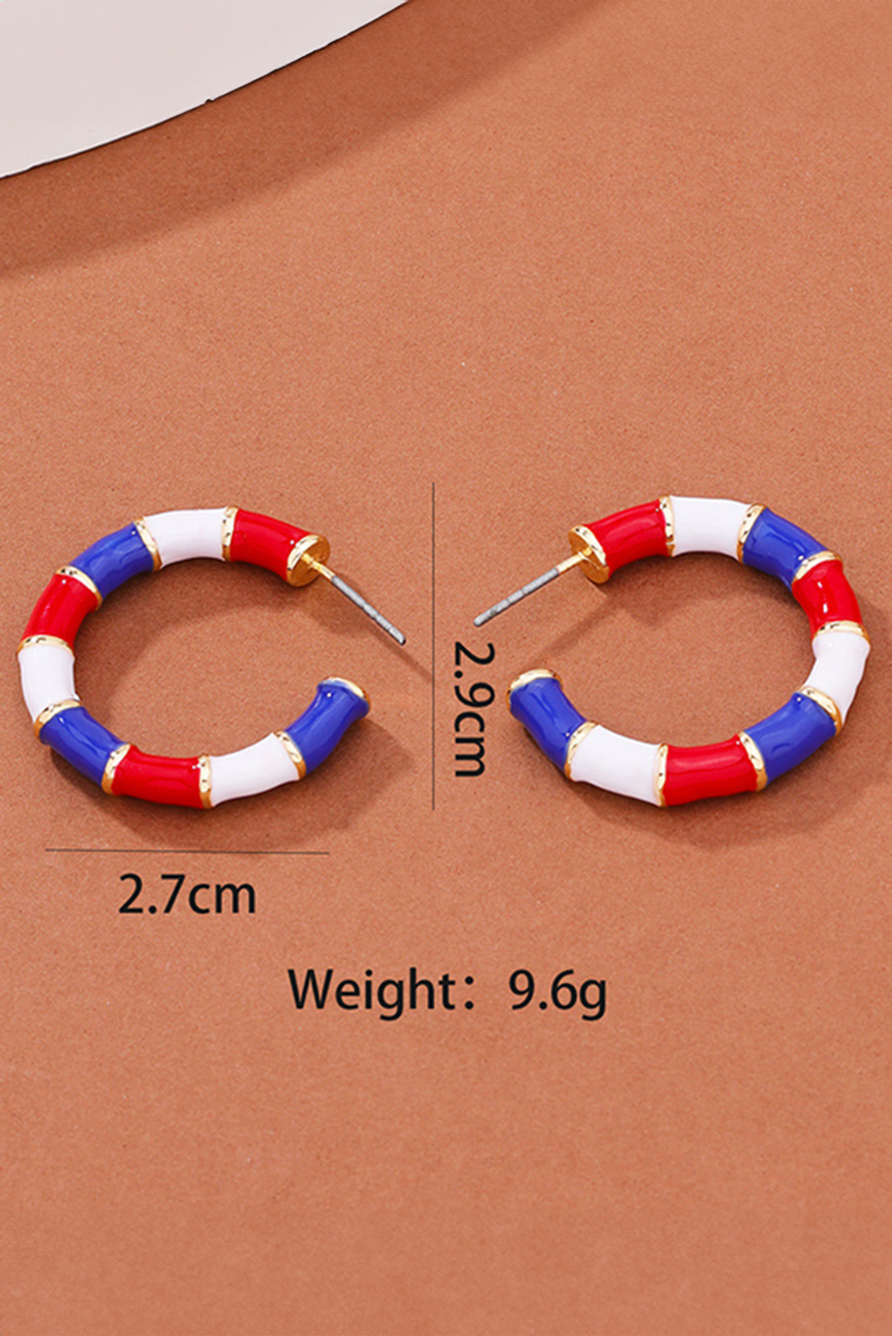 Dark Blue Independence Day Enamel C-shape Stud Earrings