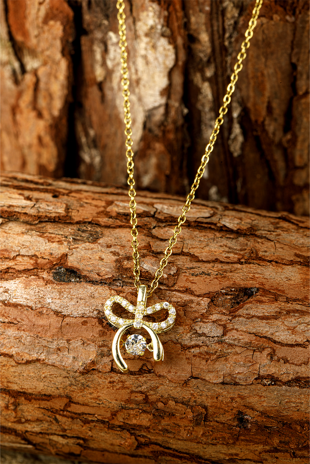 Gold Rhinestone Bow Knot Pendant Plated Alloy Necklace