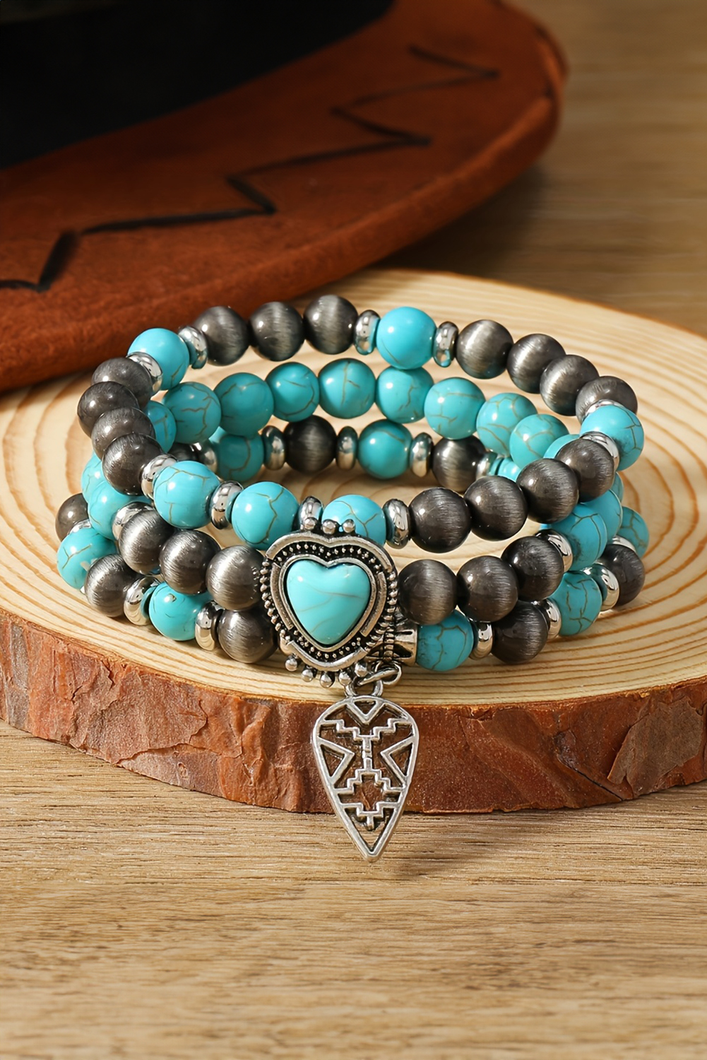 Turquoise 3pcs Turquoise Matching Stone Stretch Bracelet Set