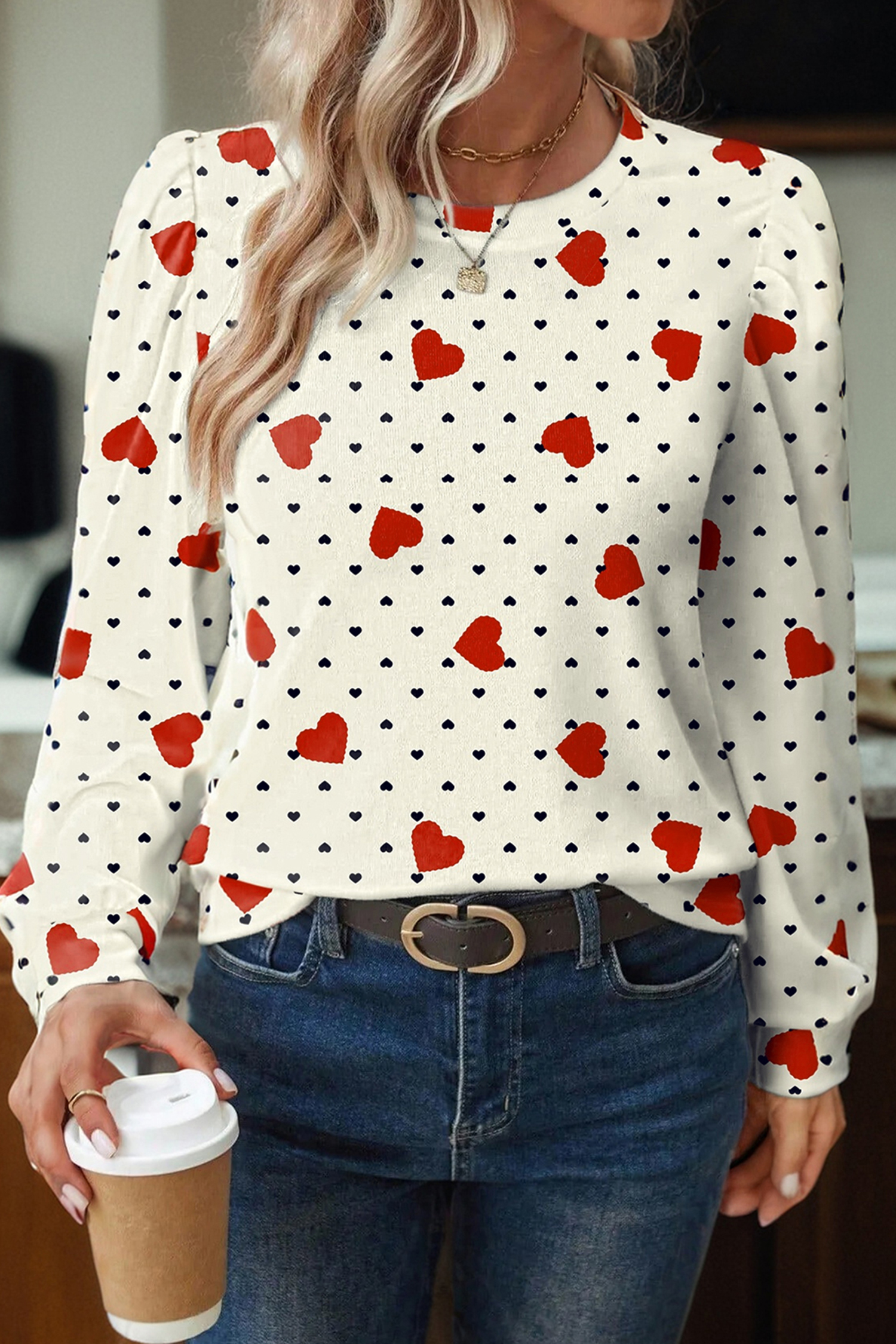Red Dotted Heart Festive Valentine Blouse