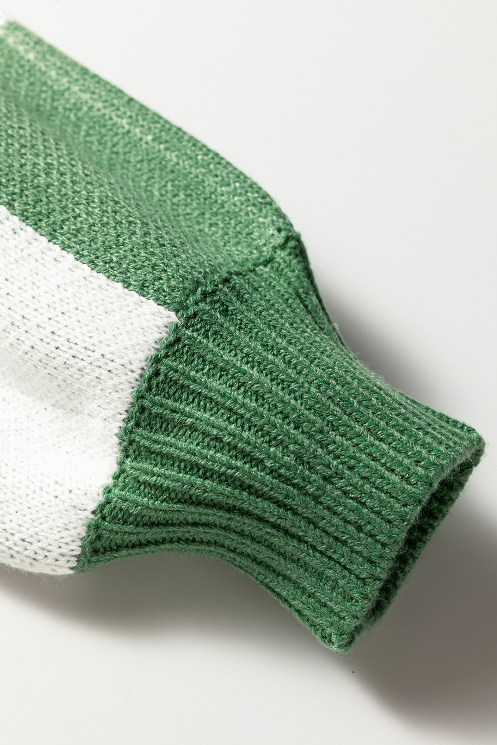 Mist Green Checkered Pattern Polo Collar Loose Sweater