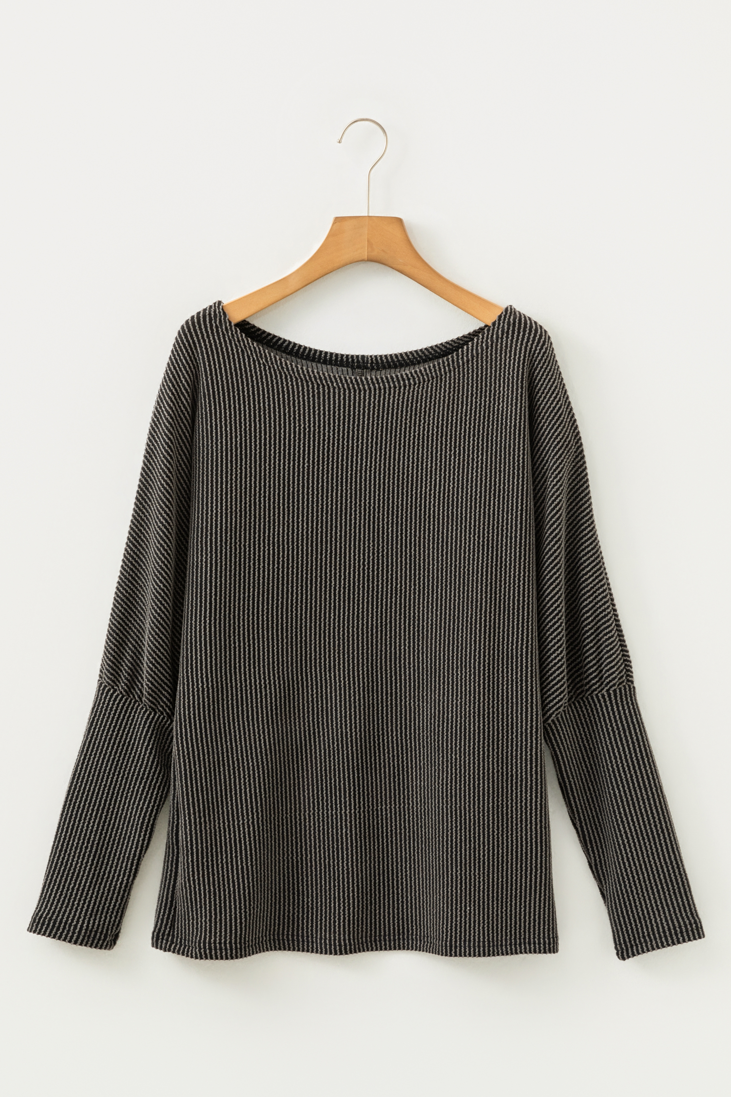 Carbon Grey Twisted Ribbed Dolman Long Sleeve Top