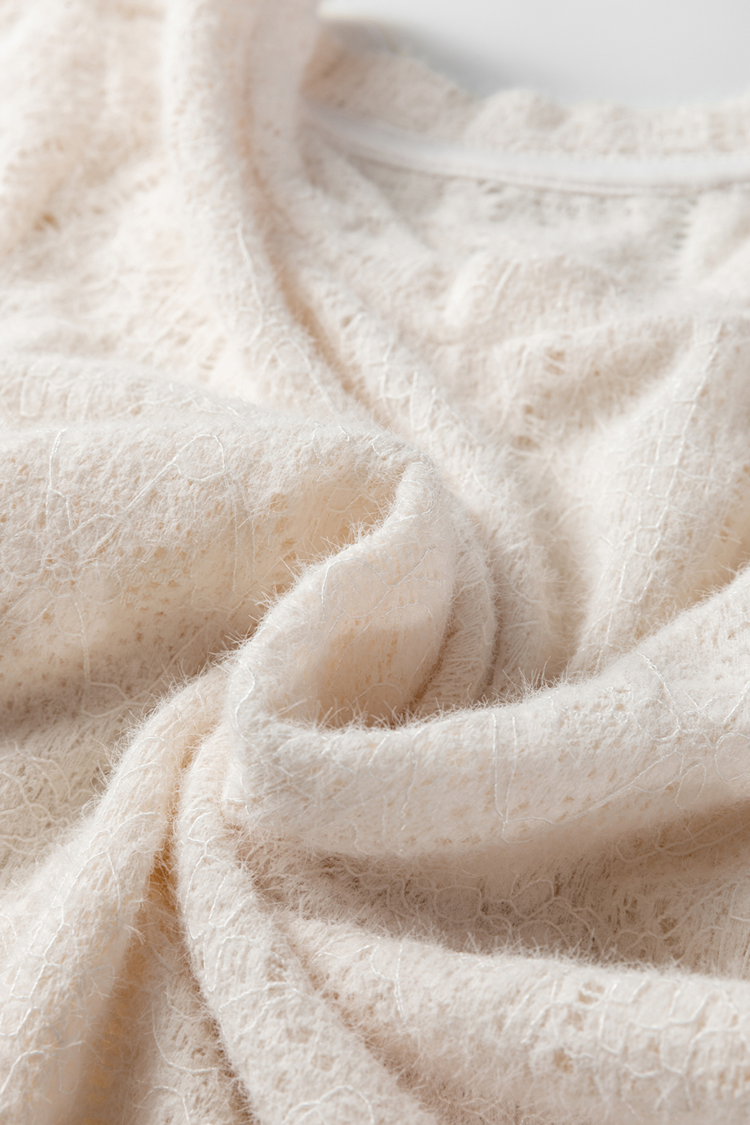 Light Pink Semi Sheer Lace Long Sleeve Cropped Top