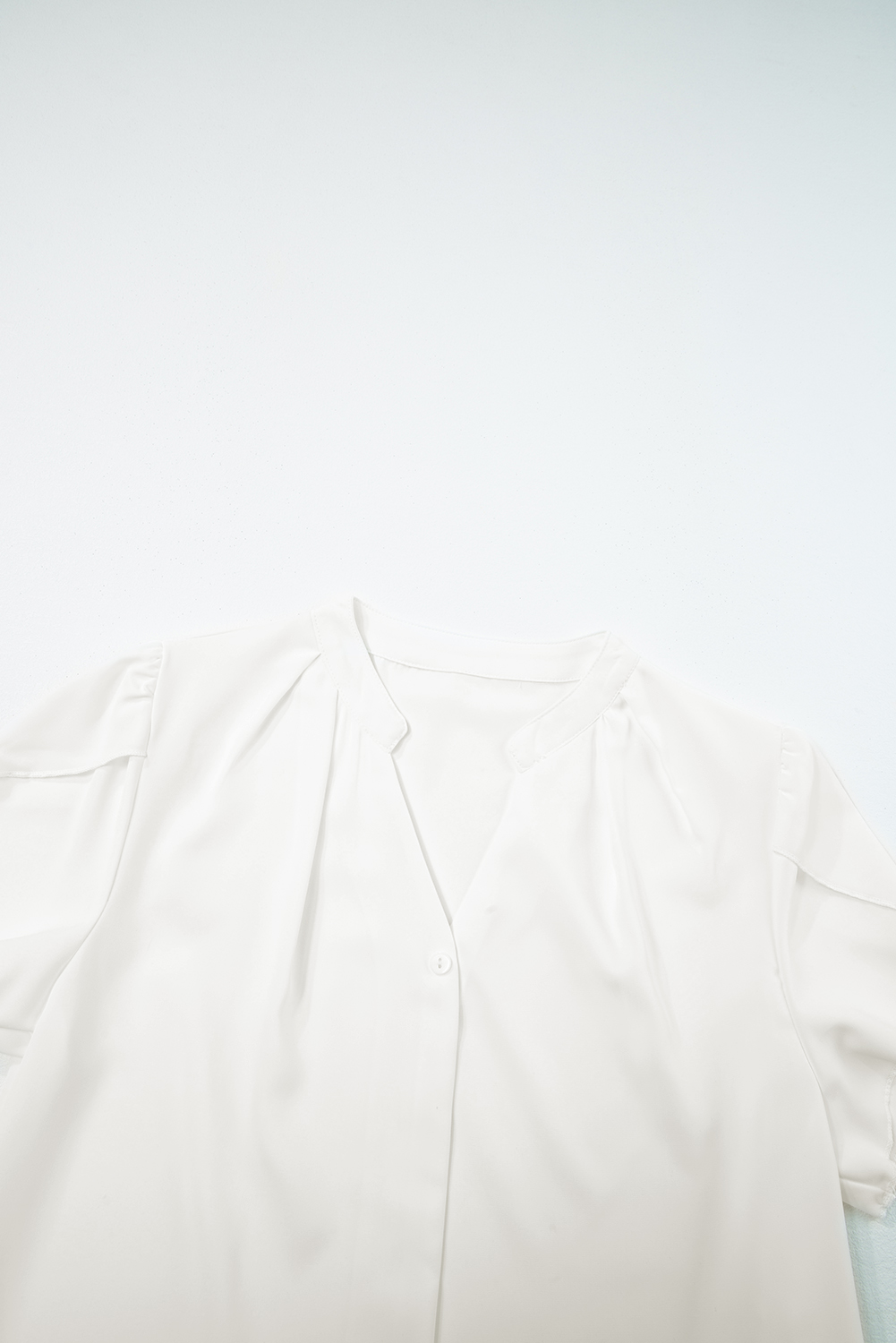 Black Silky Notched Neckline Petal Sleeve Blouse