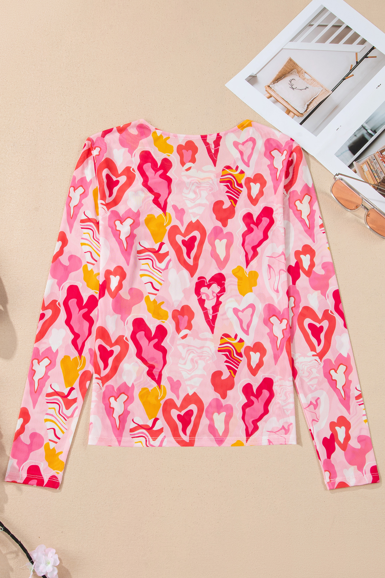 Rose Valentine Heart Mesh Long Sleeve Top