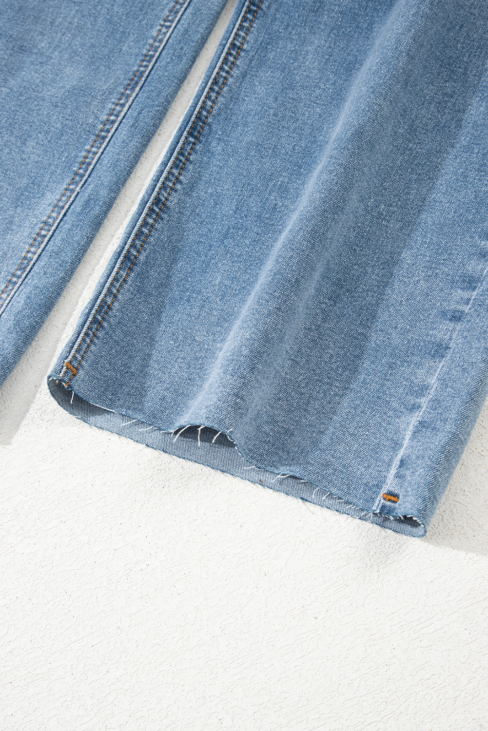 Blue Mid Rise Asymmetrical Waist Wide Leg Jeans