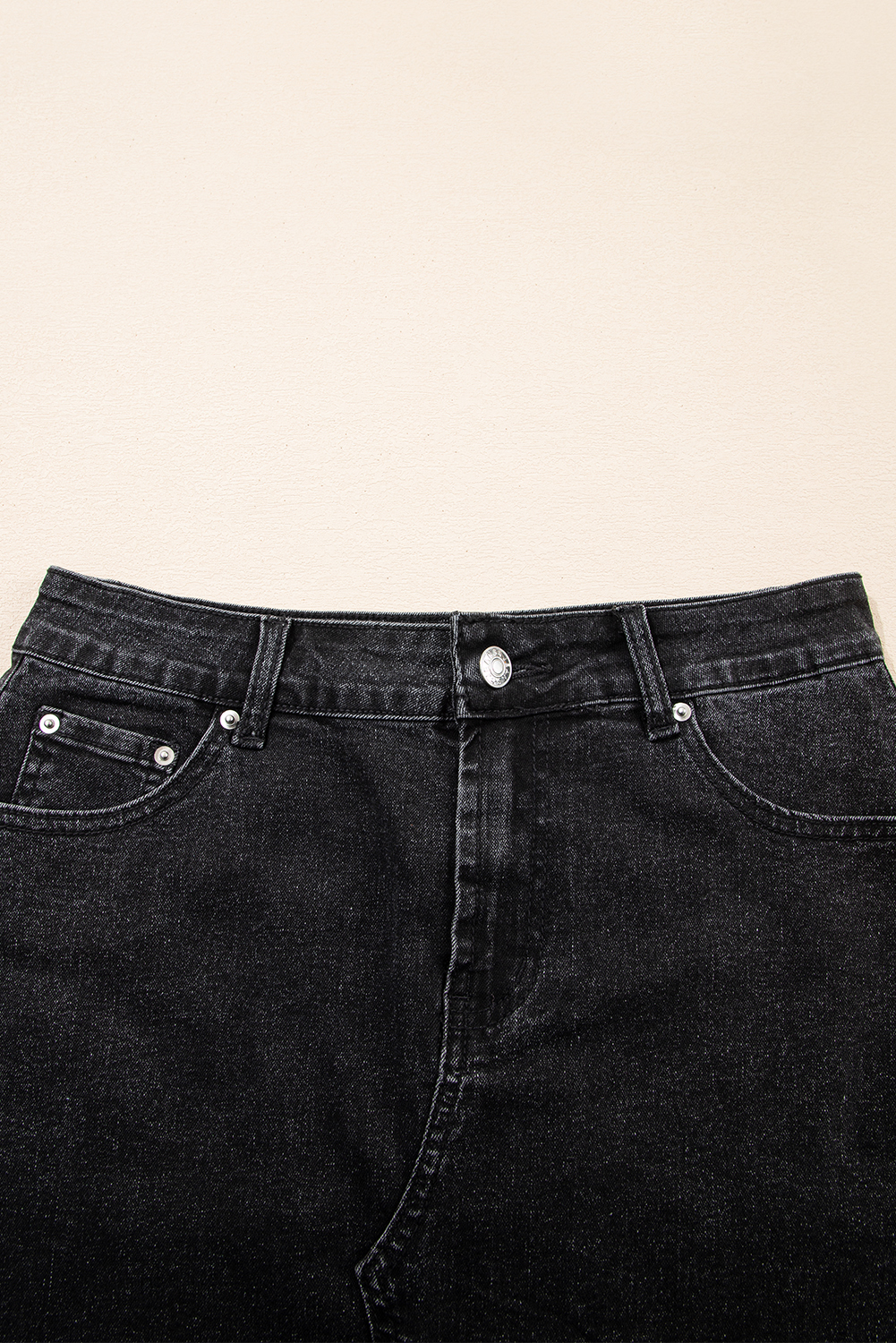 Carbon Grey Mineral Wash Ripped Raw Hem Denim Mini Skirt