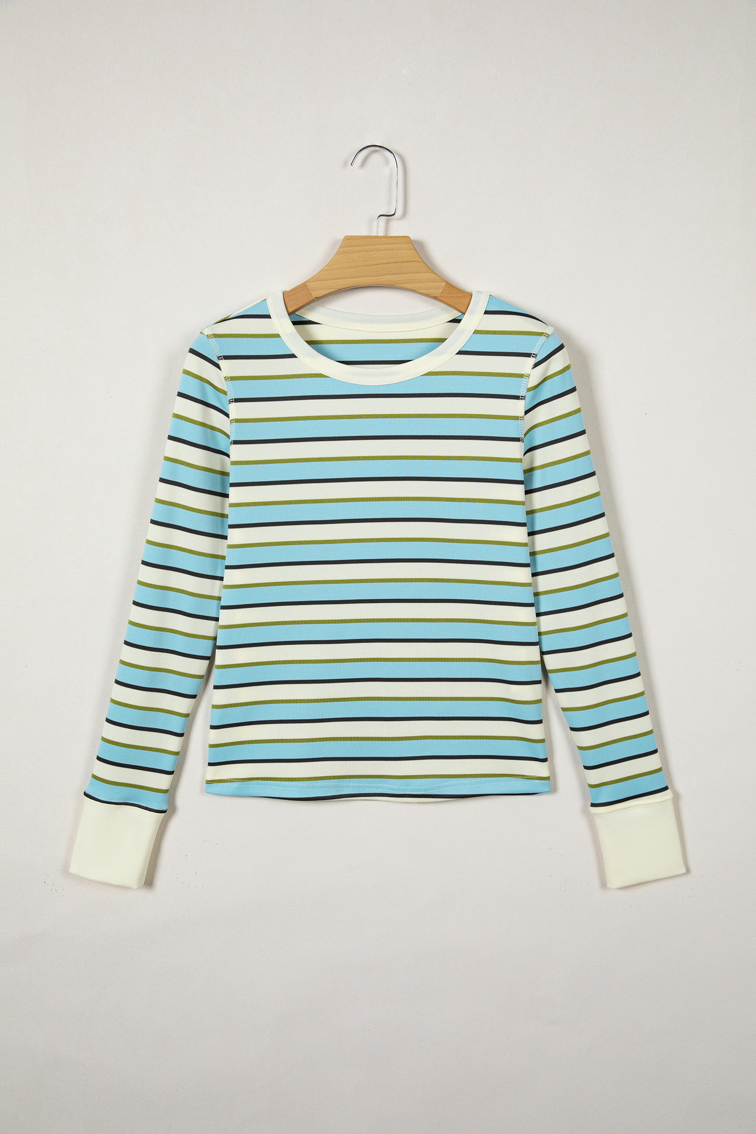 Multicolour Striped Round Neck Ribbed Knit Long Sleeve Top