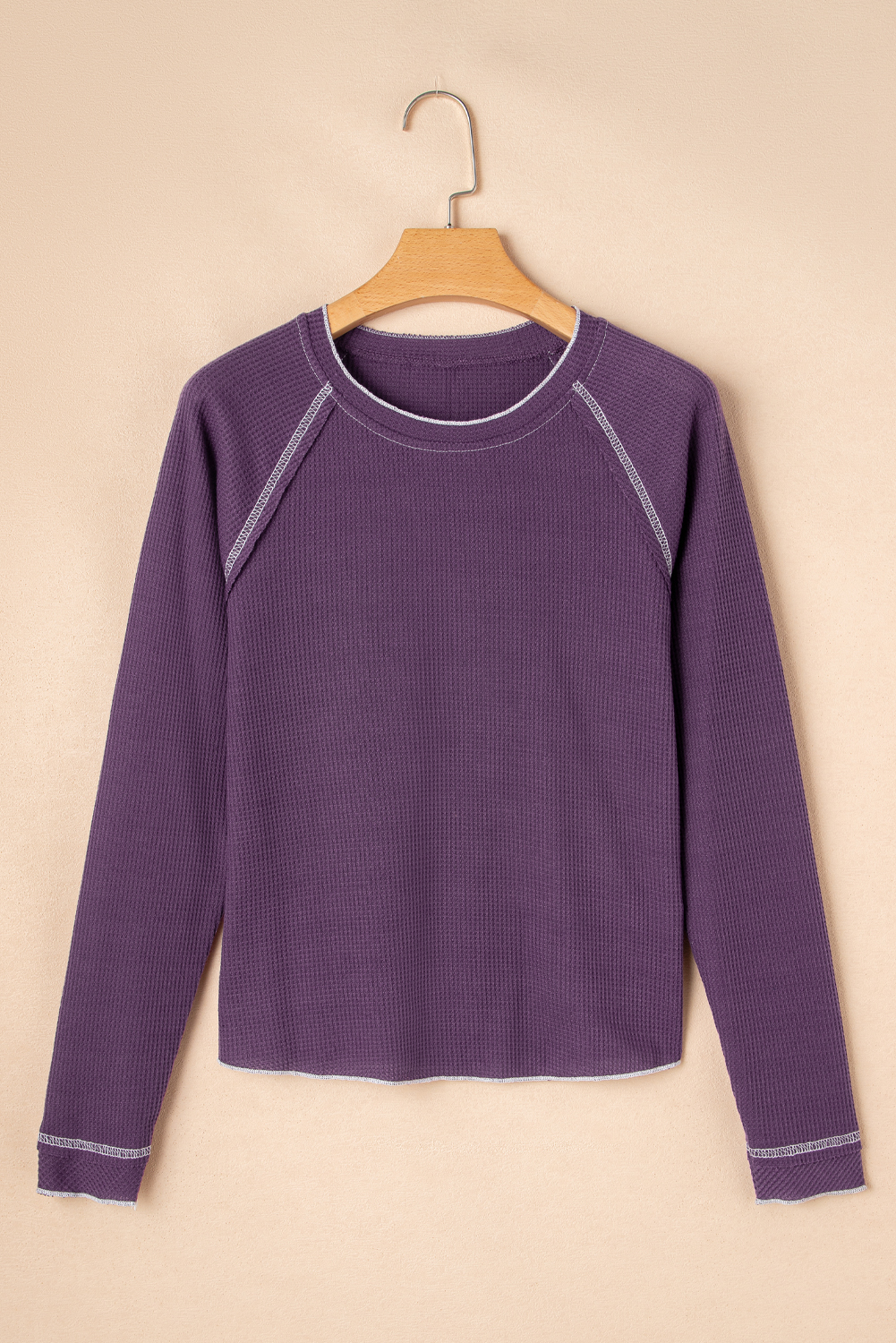 Smoke Gray Textured Round Neck Long Sleeve Top