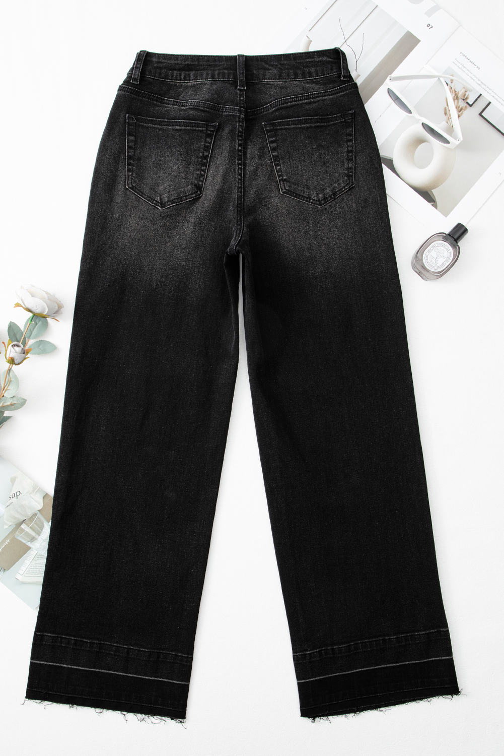 Real Teal Raw Hem Unique Cuffs Straight High Rise Loose Jeans