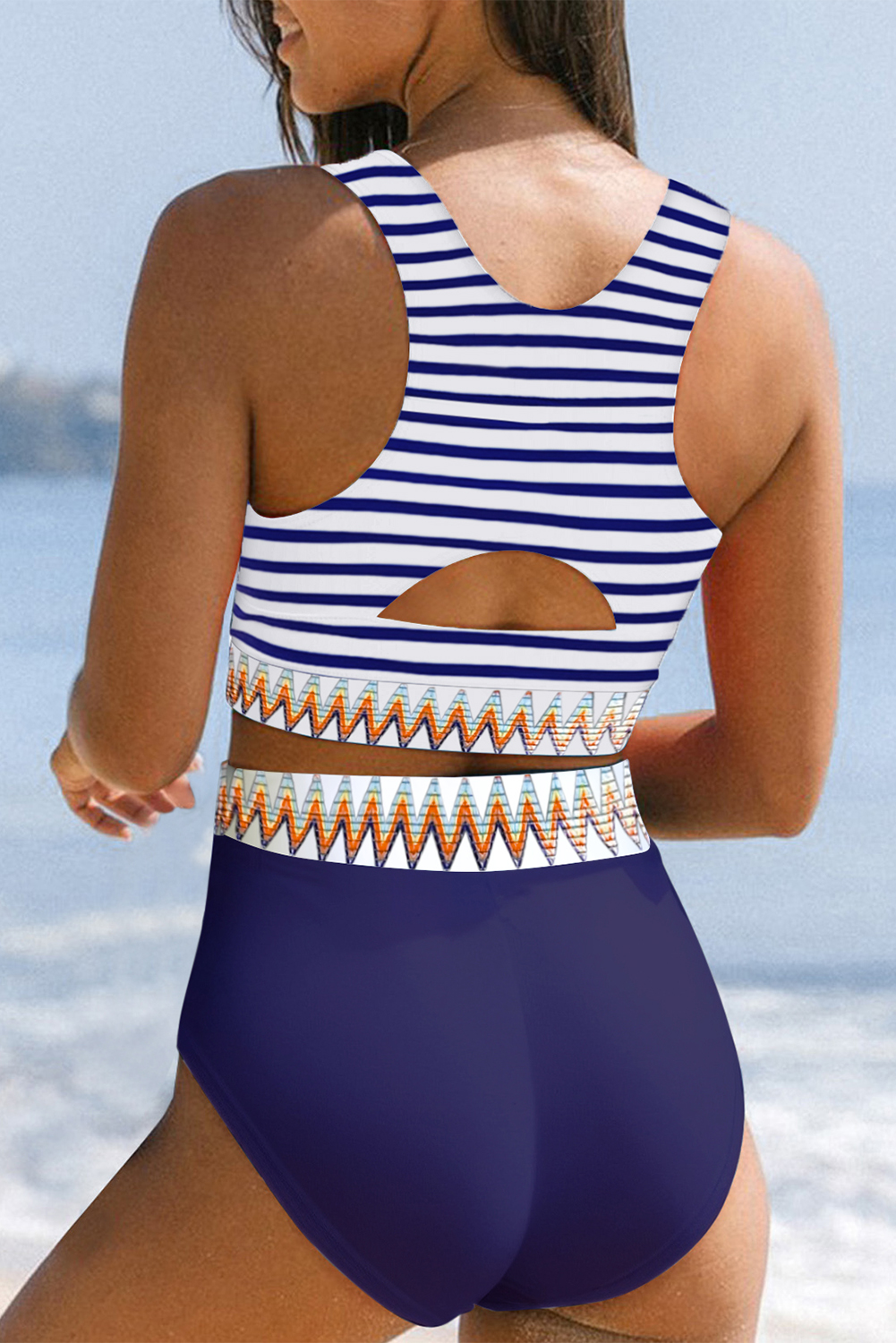 Yellow Contrast Trim Mix and Match High Waist 2pcs Swimsuit