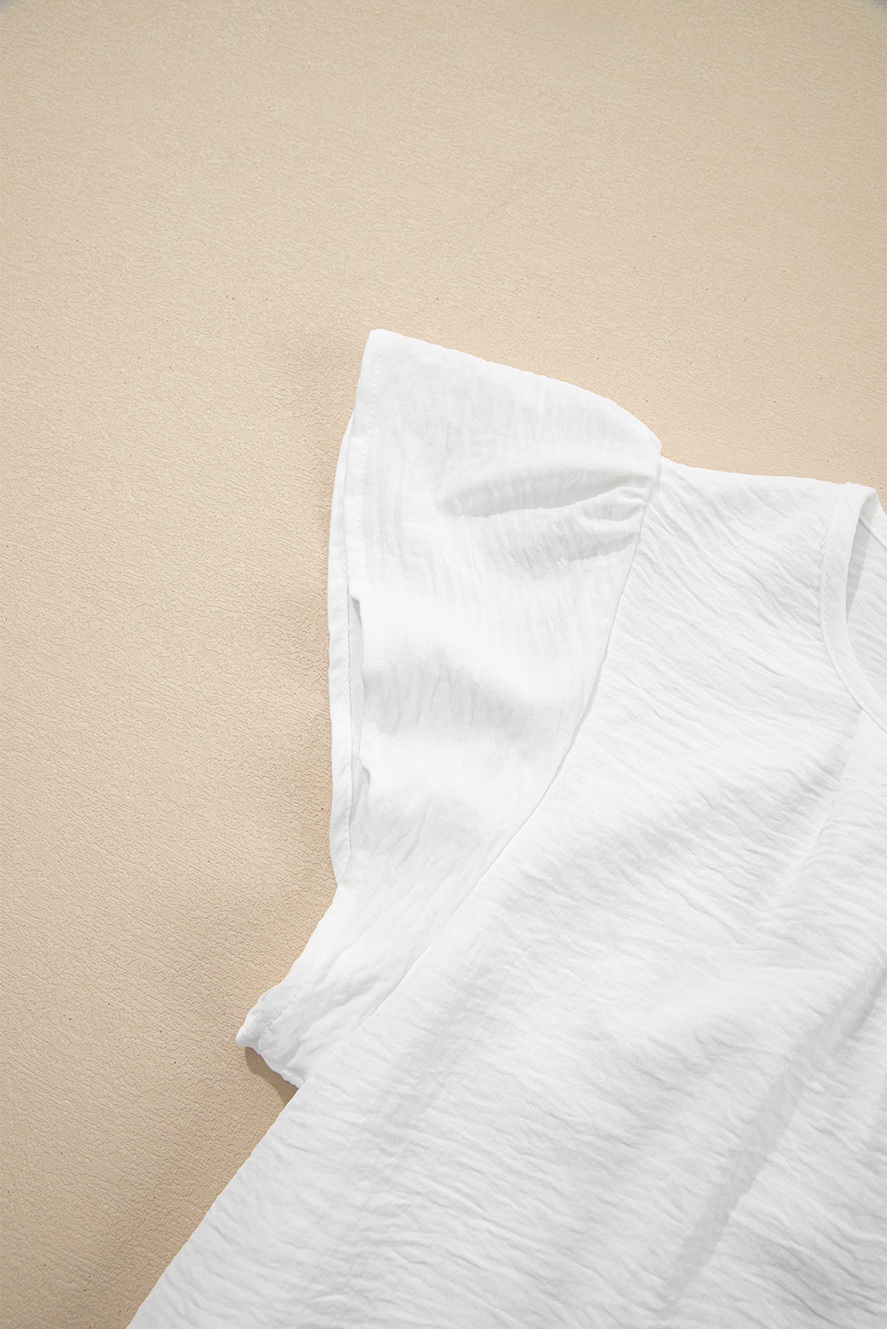 Black Flounce Sleeve Pleated Textured Blouse