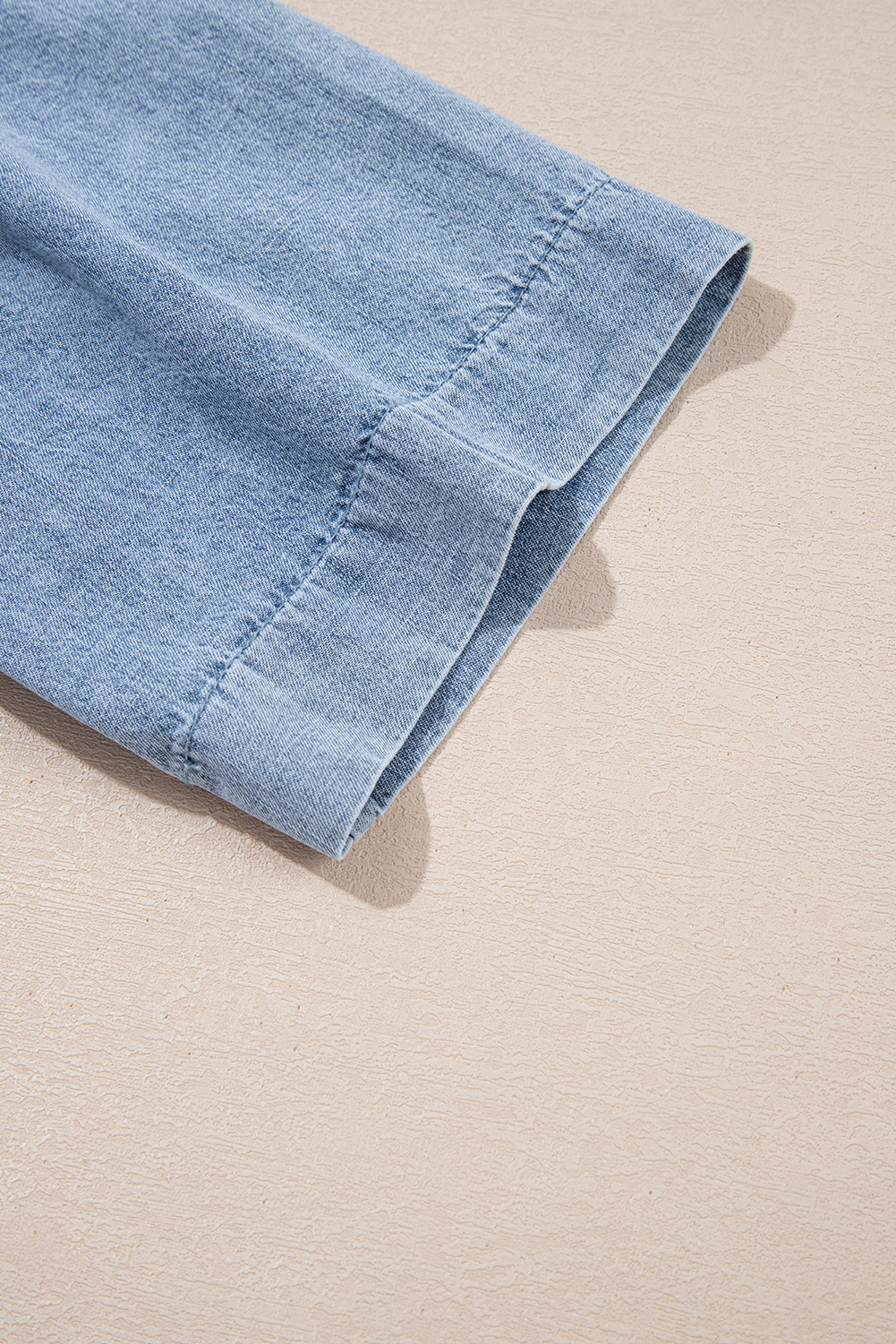 Myosotis Pintuck Pleats Puff Sleeve Split V Neck Summer Denim Top