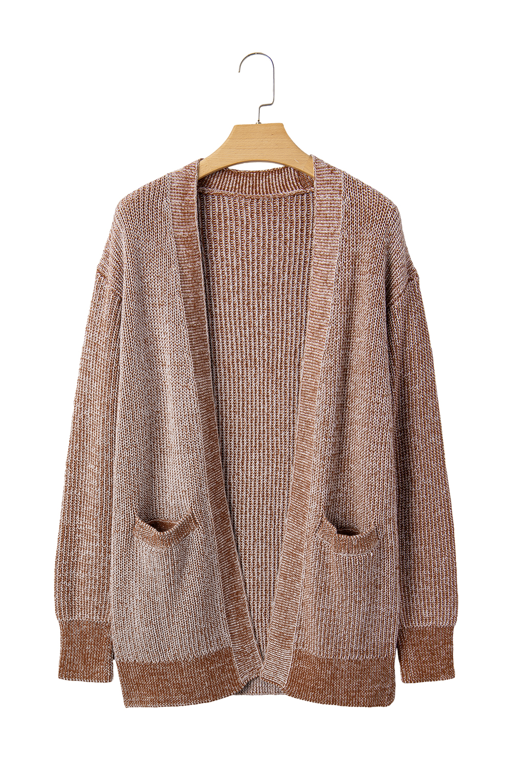 Straw Yellow Solid Open Knit Cardigan with Pockets