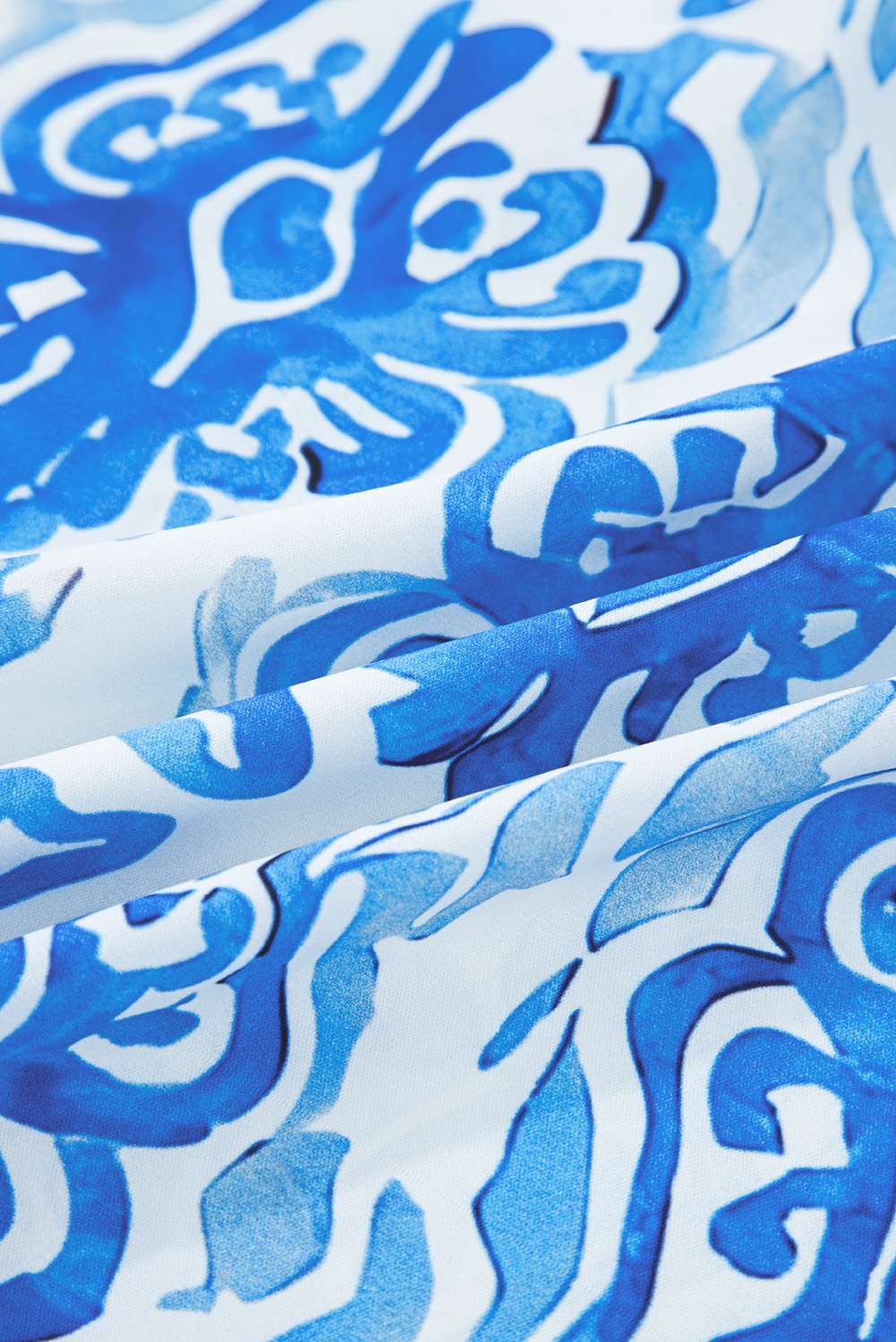 Sky Blue Ethnic Printed Tie Split Neck Button Front Puff Sleeve Shirt