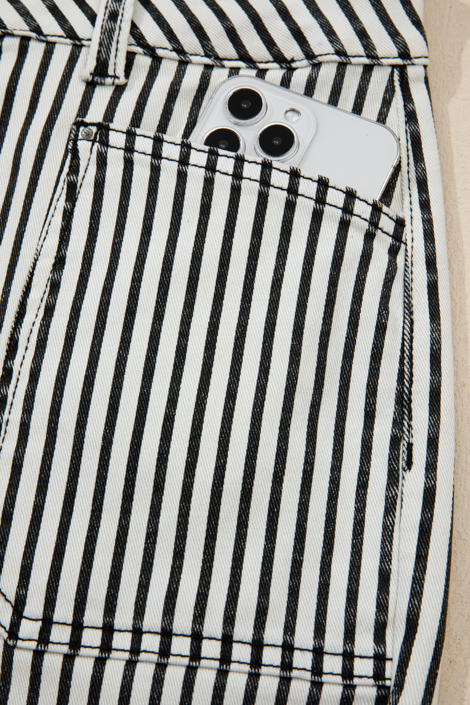 Black Stripe Patch Pocket High Waist Shift Denim Jeans