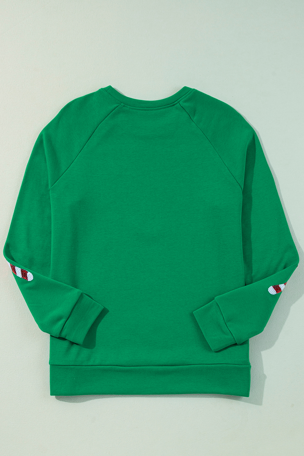 Green Sequin Christmas Candy Cane Graphic Crewneck Pullover Sweatshirt