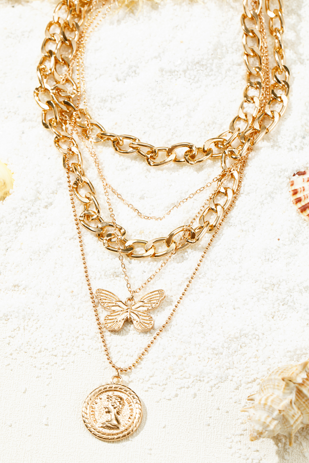Gold Plated Alloy Multilayer Butterfly Charm Necklace