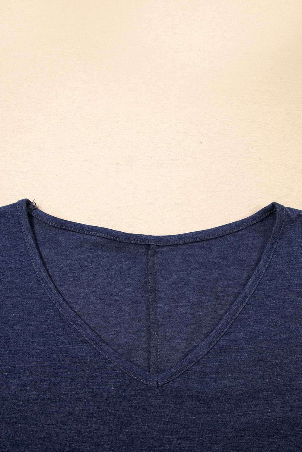 Sail Blue Solid Colour V-Neck Double Layer Sleeve Loose T-Shirt