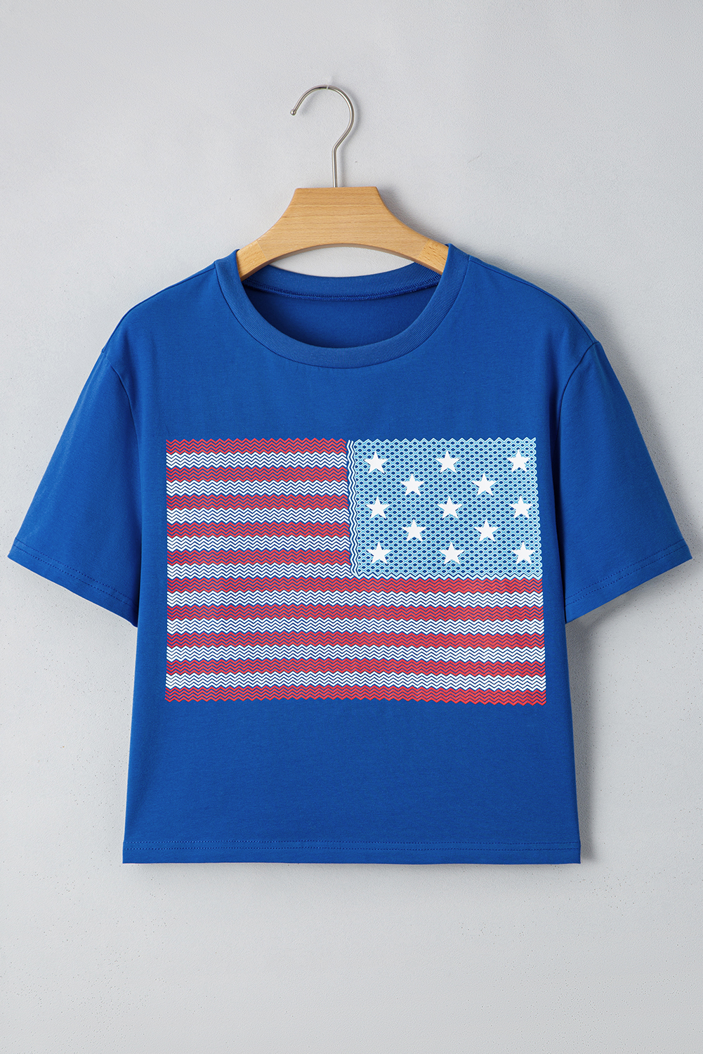 Real Teal American Flag Pattern Crewneck Tee