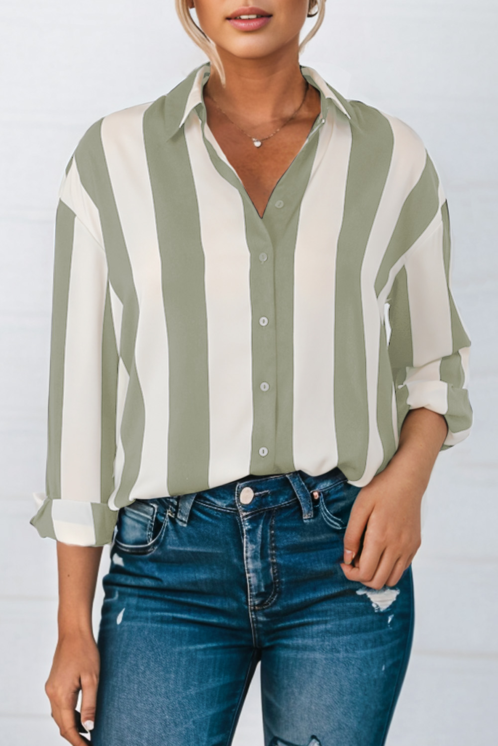 Green Striped Soft Relaxed Button Up Shirt